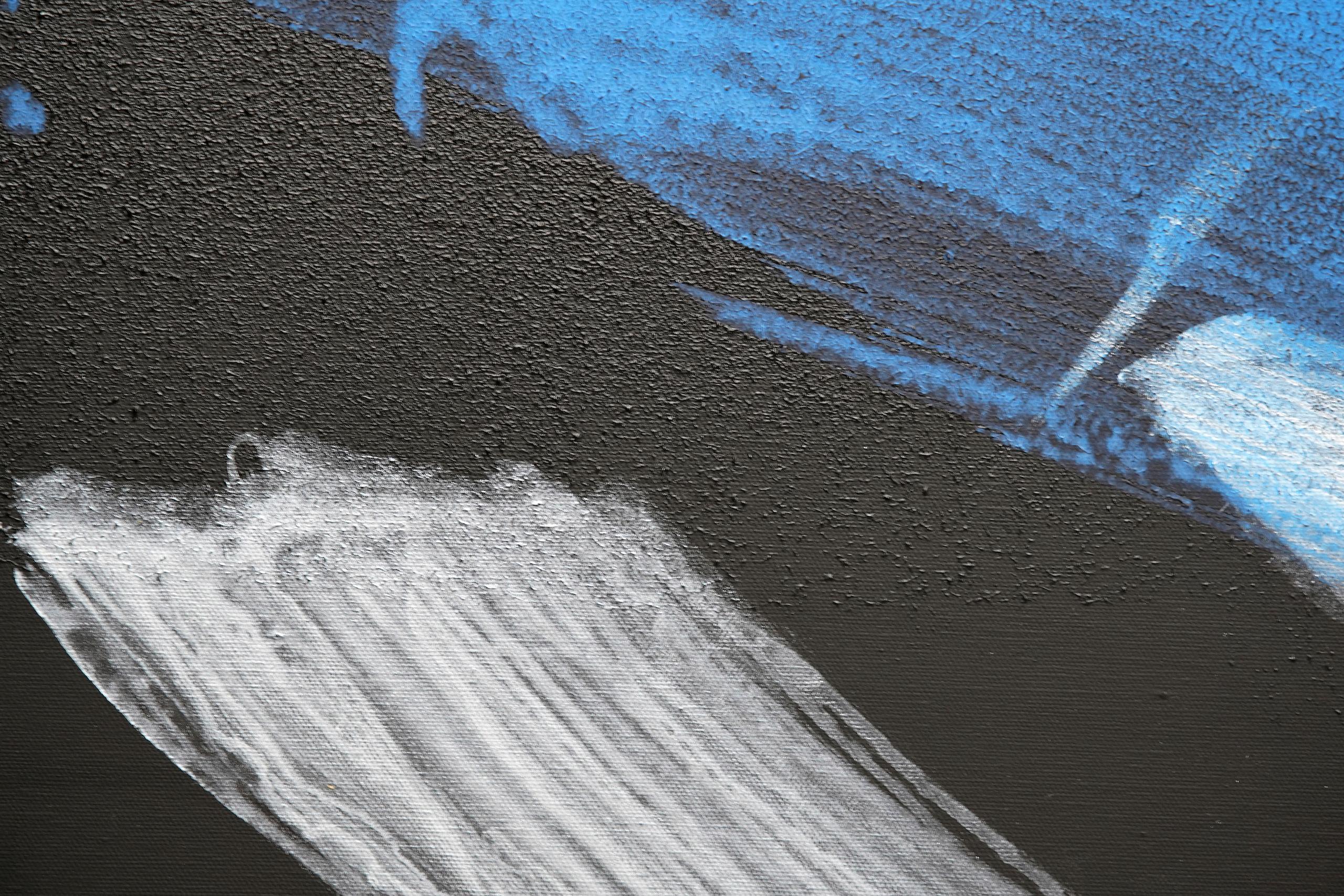 TN830-D von Hachiro Kanno – abstraktes Gemälde auf Kalligraphie basiert, Diptychon, blau im Angebot 2