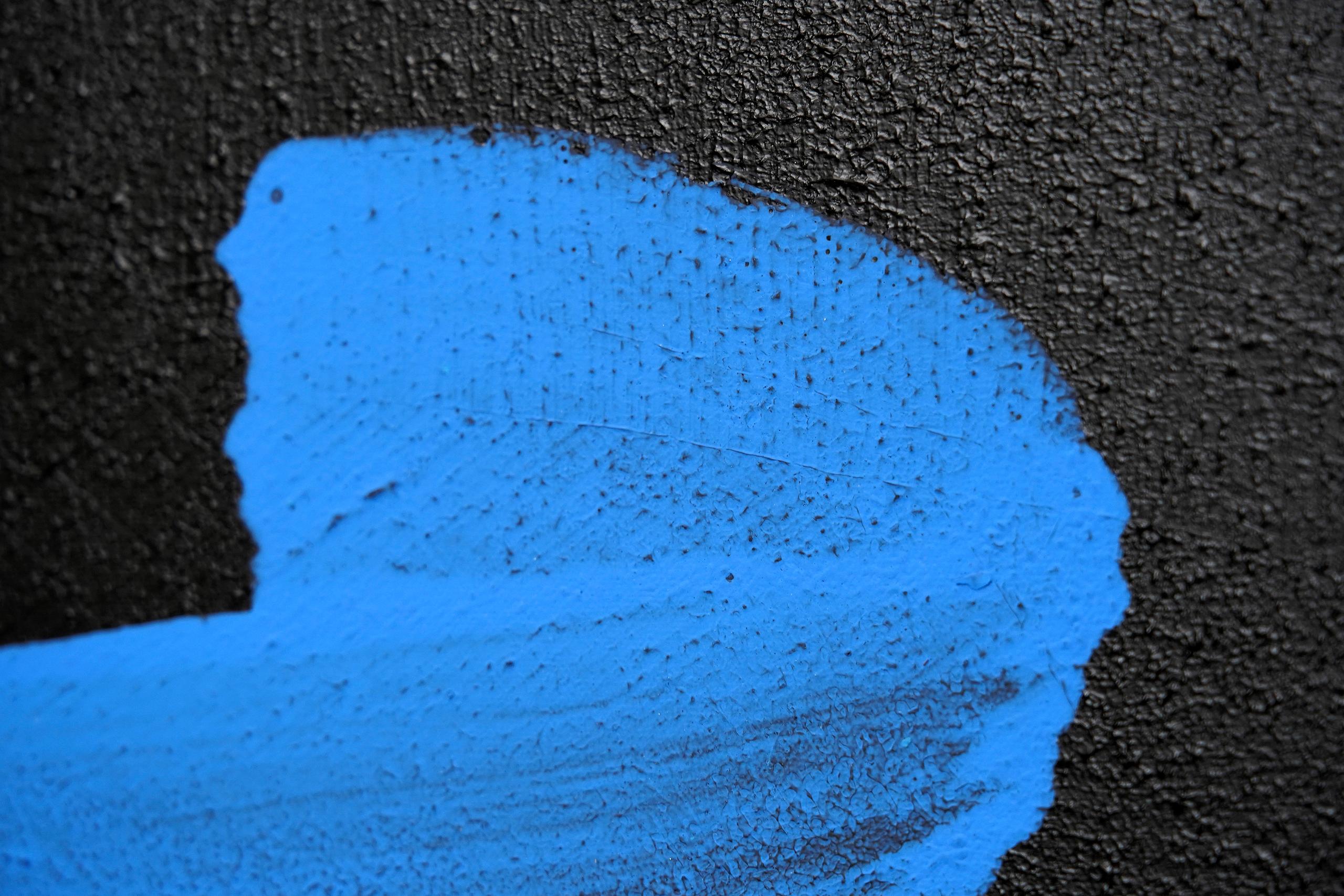 TN830-D von Hachiro Kanno – abstraktes Gemälde auf Kalligraphie basiert, Diptychon, blau im Angebot 3