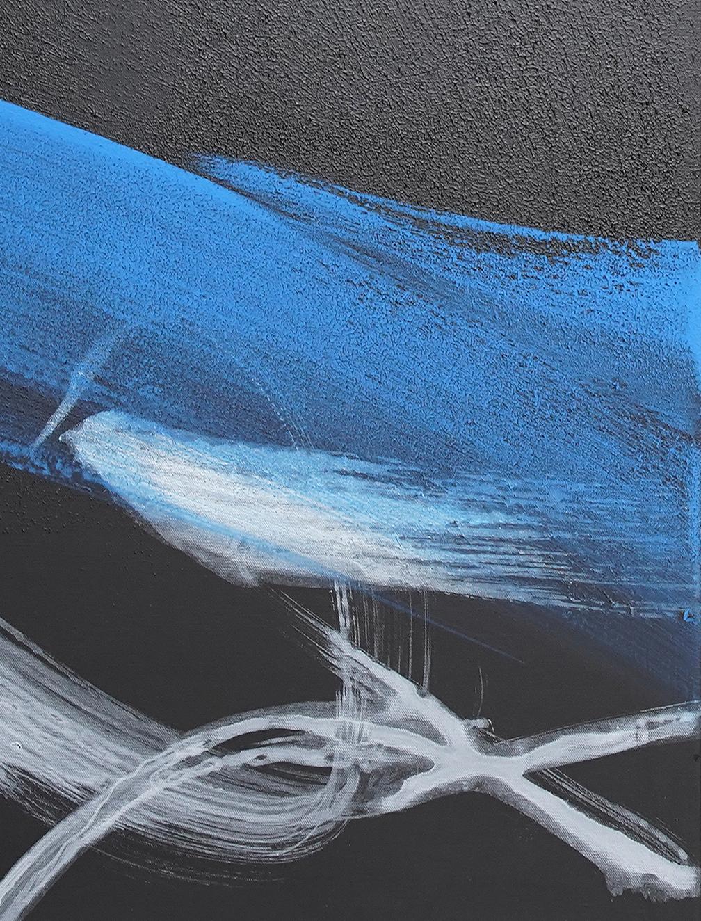TN830-D by Hachiro Kanno - Calligraphy-based abstract painting, diptych, blue For Sale 5