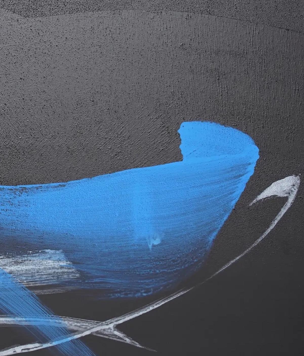 TN830-D by Hachiro Kanno - Calligraphy-based abstract painting, diptych, blue For Sale 6