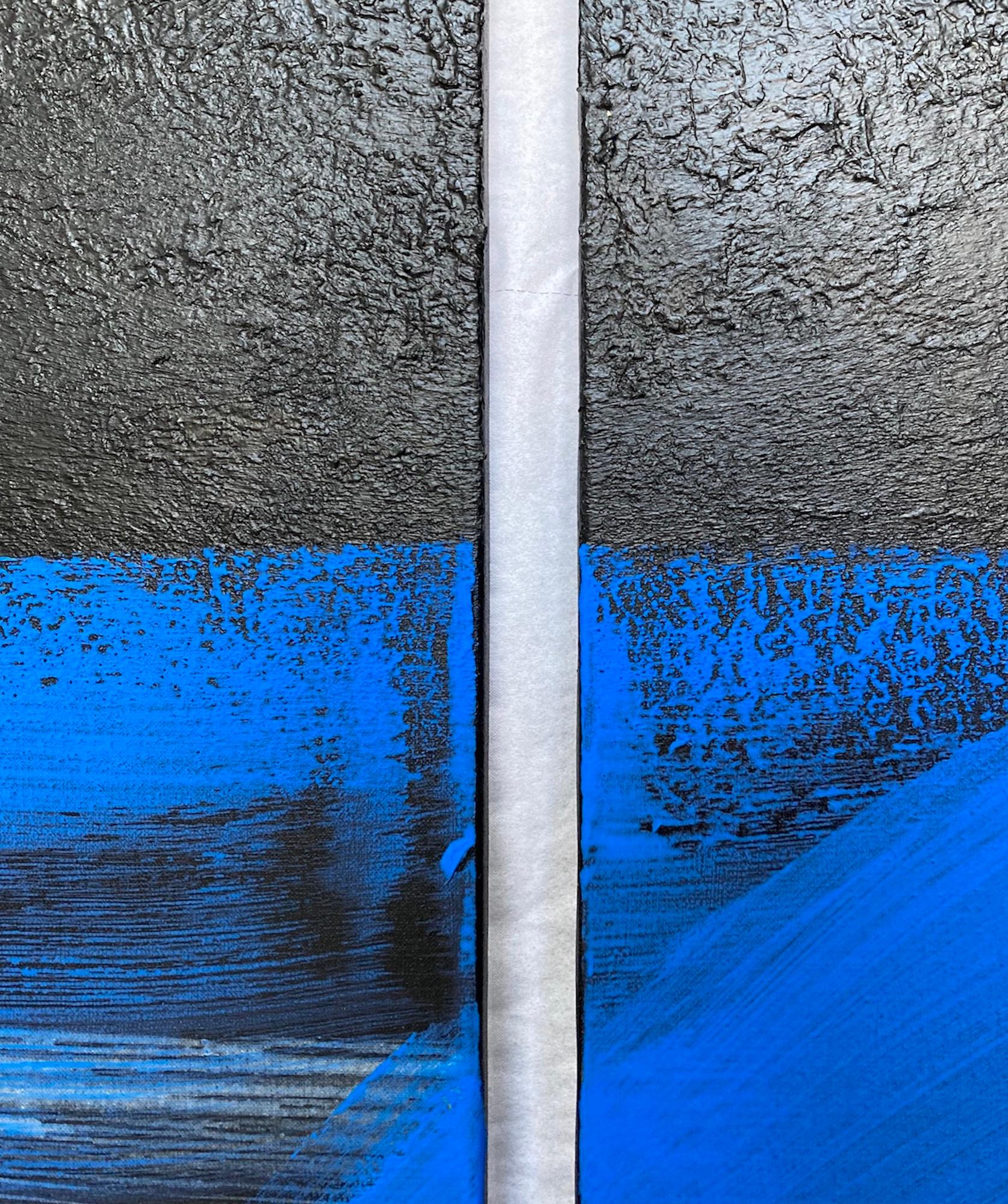 TN831-D by Hachiro Kanno - Calligraphy-based abstract painting, black and blue For Sale 3