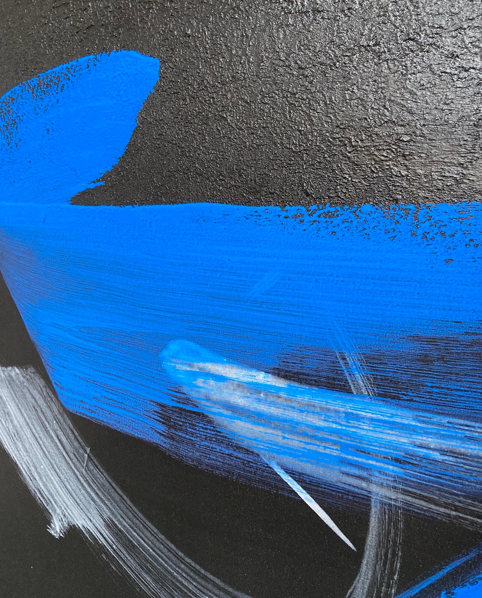 TN831-D by Hachiro Kanno - Calligraphy-based abstract painting, black and blue For Sale 4