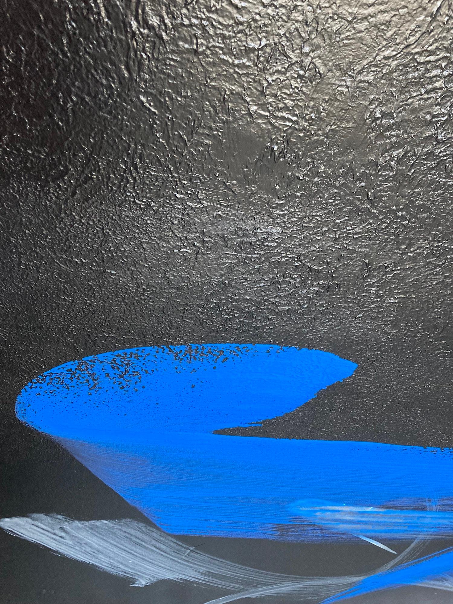 TN831-D by Hachiro Kanno - Calligraphy-based abstract painting, black and blue For Sale 5