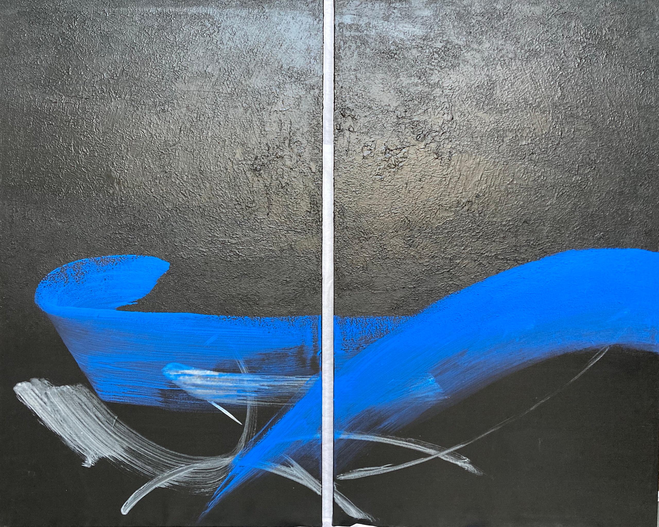 TN 831 D is a diptych painting by Japanese contemporary artist Hachiro Kanno, composed of two panels of equal size (146 cm x 89 cm). It is sold unframed.
The painter draws its resources from Japanese calligraphy and his favorite themes in Zen