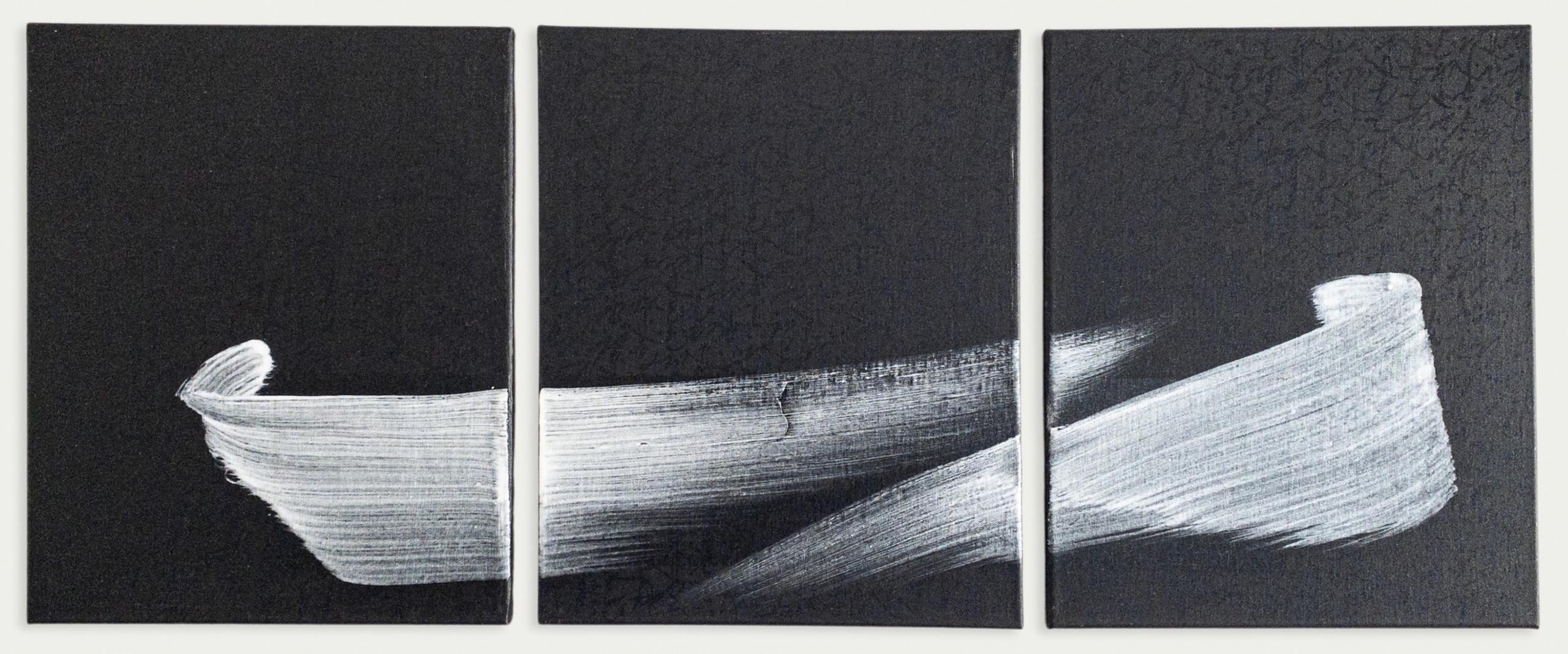 TN845-T von Hachiro Kanno - Abstrakte Malerei in Kalligrafie, Triptychon, schwarz im Angebot 1