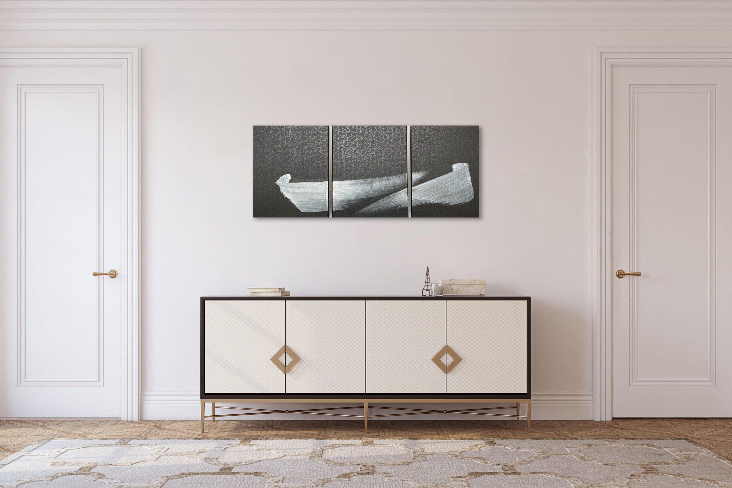 TN845-T von Hachiro Kanno - Abstrakte Malerei in Kalligrafie, Triptychon, schwarz im Angebot 3