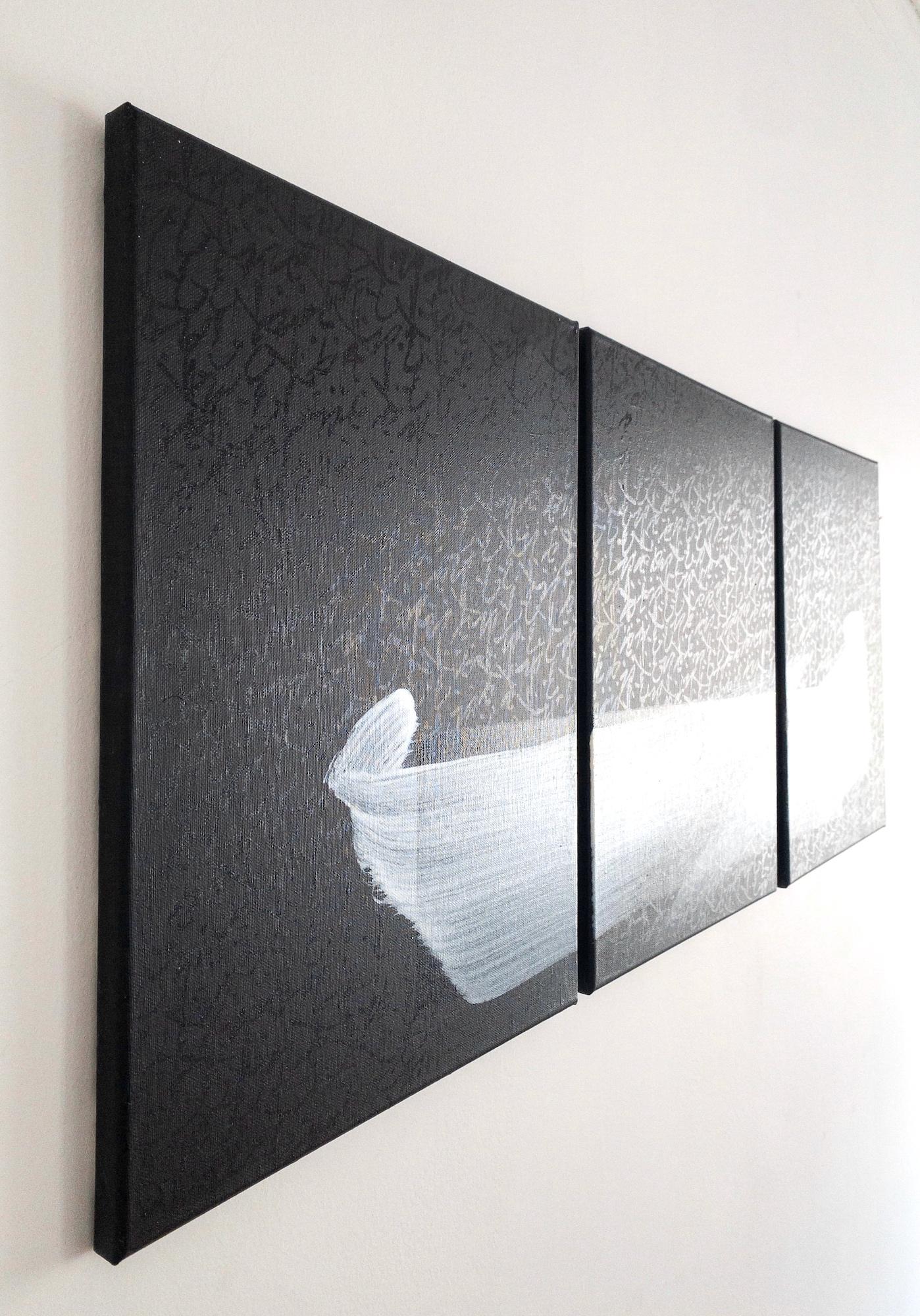 TN845-T von Hachiro Kanno - Abstrakte Malerei in Kalligrafie, Triptychon, schwarz im Angebot 4