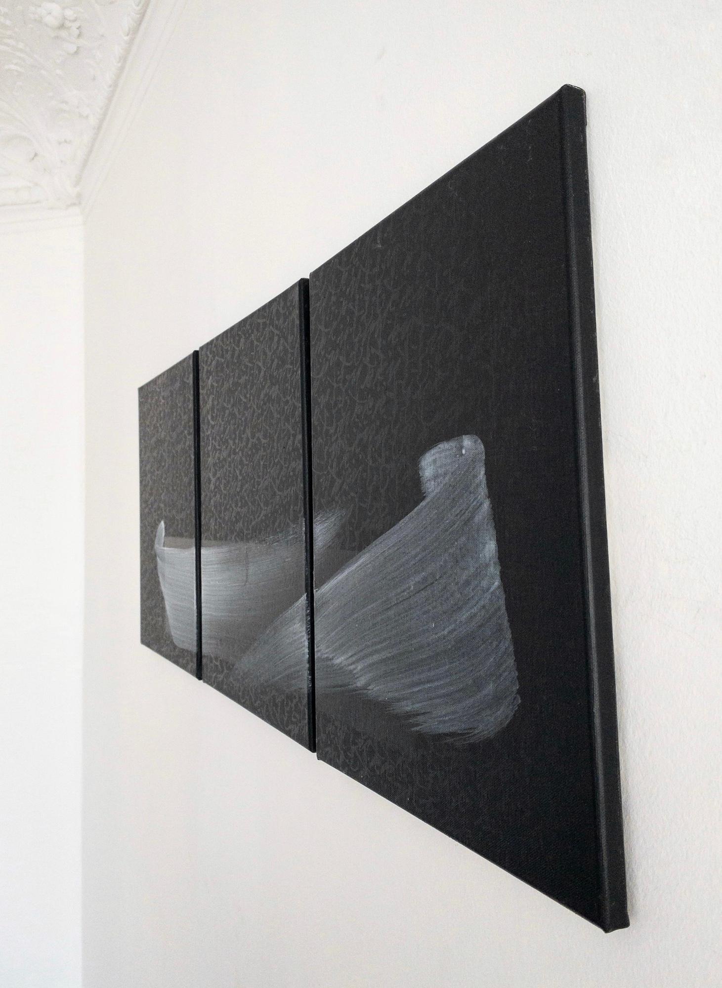 TN845-T von Hachiro Kanno - Abstrakte Malerei in Kalligrafie, Triptychon, schwarz im Angebot 5