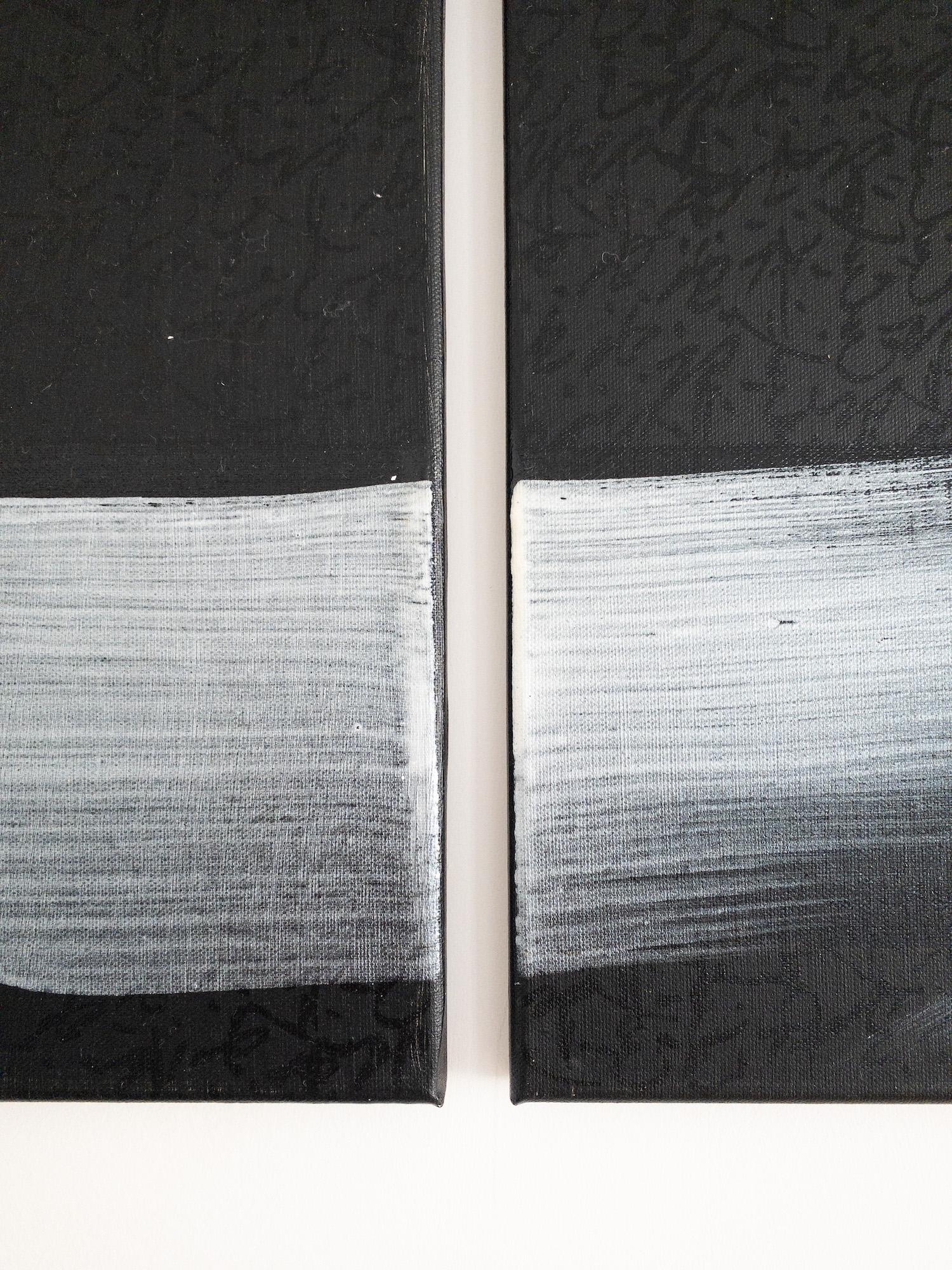 TN845-T von Hachiro Kanno - Abstrakte Malerei in Kalligrafie, Triptychon, schwarz im Angebot 6