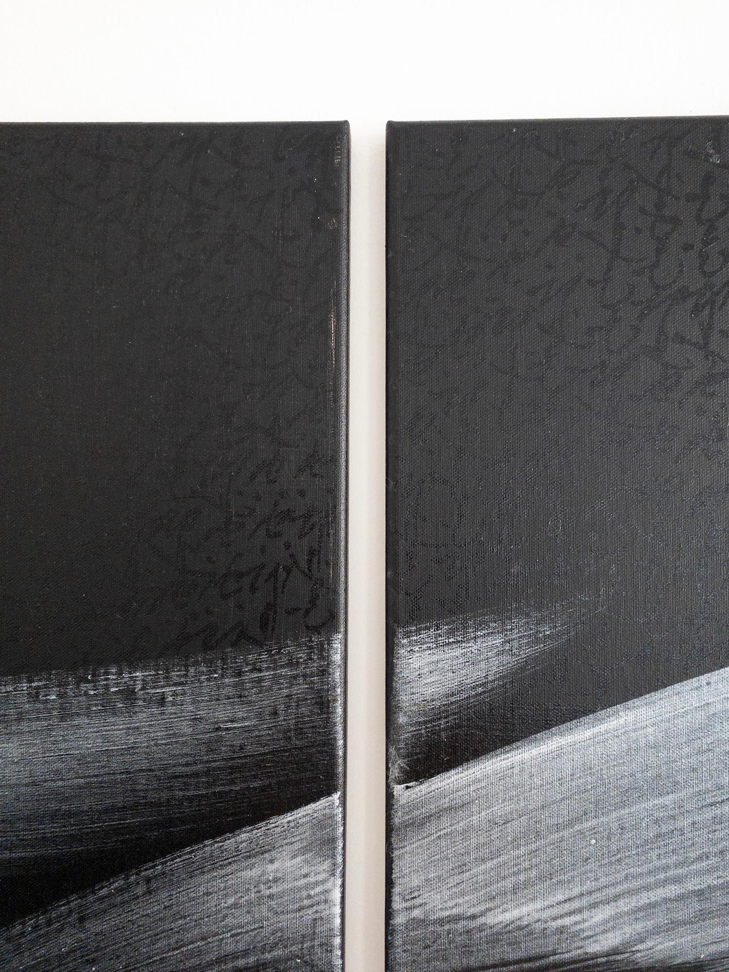 TN845-T von Hachiro Kanno - Abstrakte Malerei in Kalligrafie, Triptychon, schwarz im Angebot 7