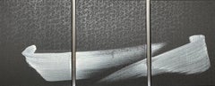 TN845-T by Hachiro Kanno - Calligraphy-based abstract painting, triptych, black