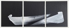 TN845-T by Hachiro Kanno - Calligraphy-based abstract painting, triptych, black