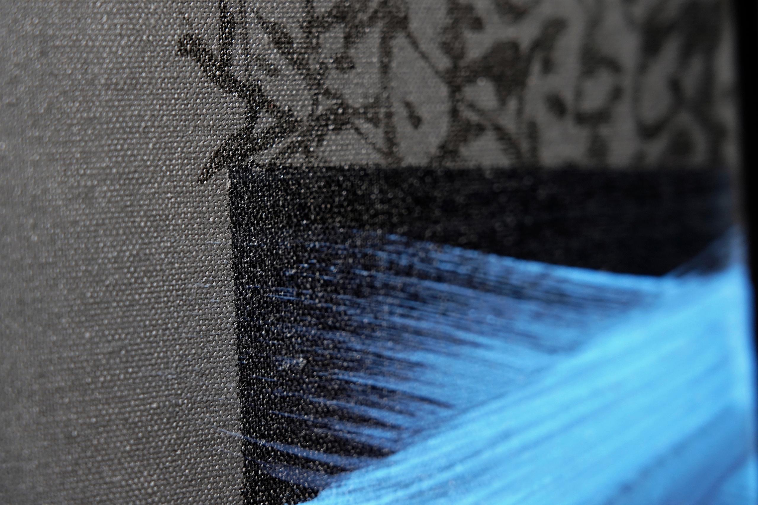 TN851-D by Hachiro Kanno - Calligraphy-based abstract painting, diptych, blue For Sale 3