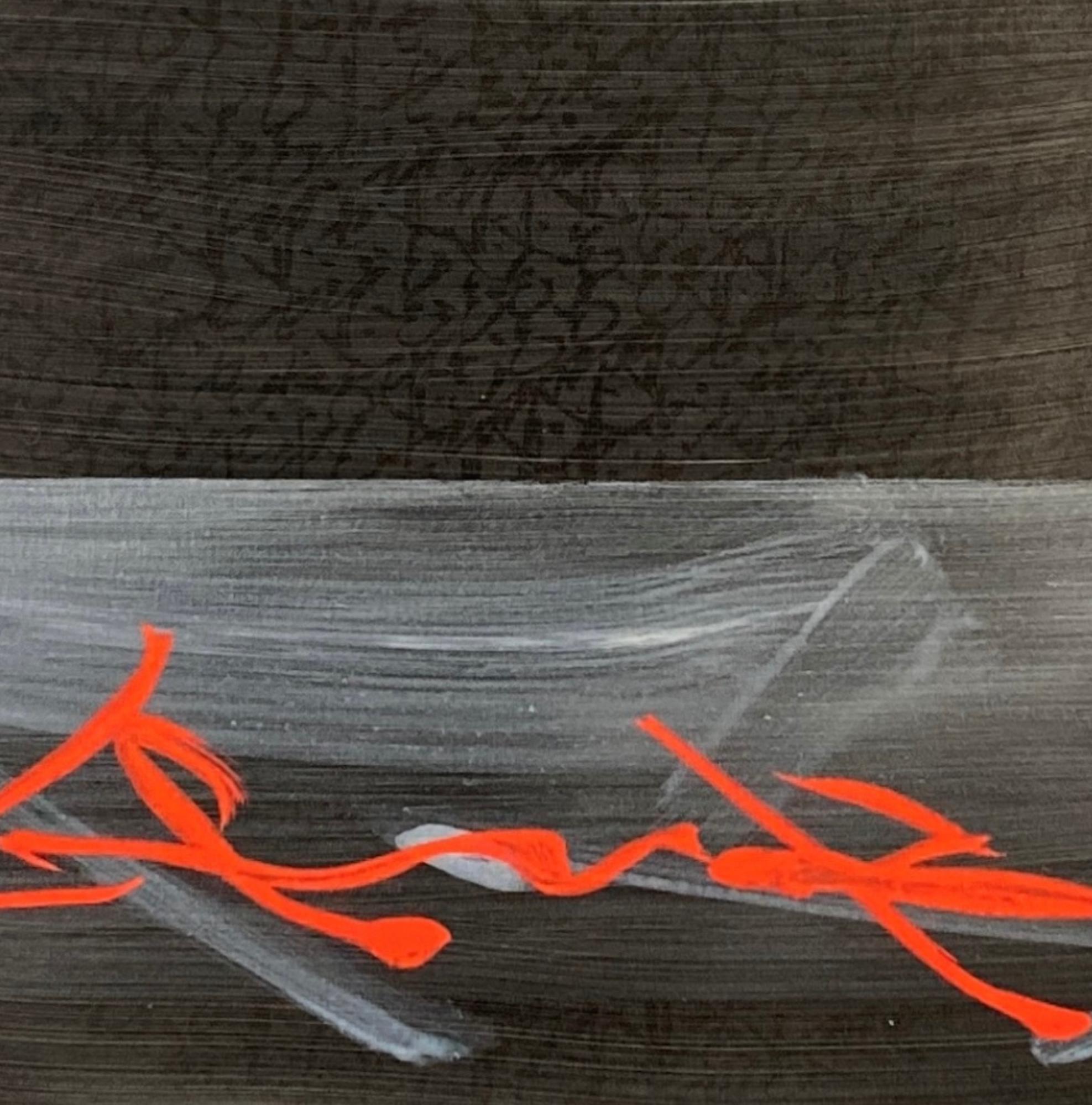 TN890-T von Hachiro Kanno – abstraktes Gemälde auf Kalligrafie basiert, Schwarz, Rot, Leben im Angebot 3