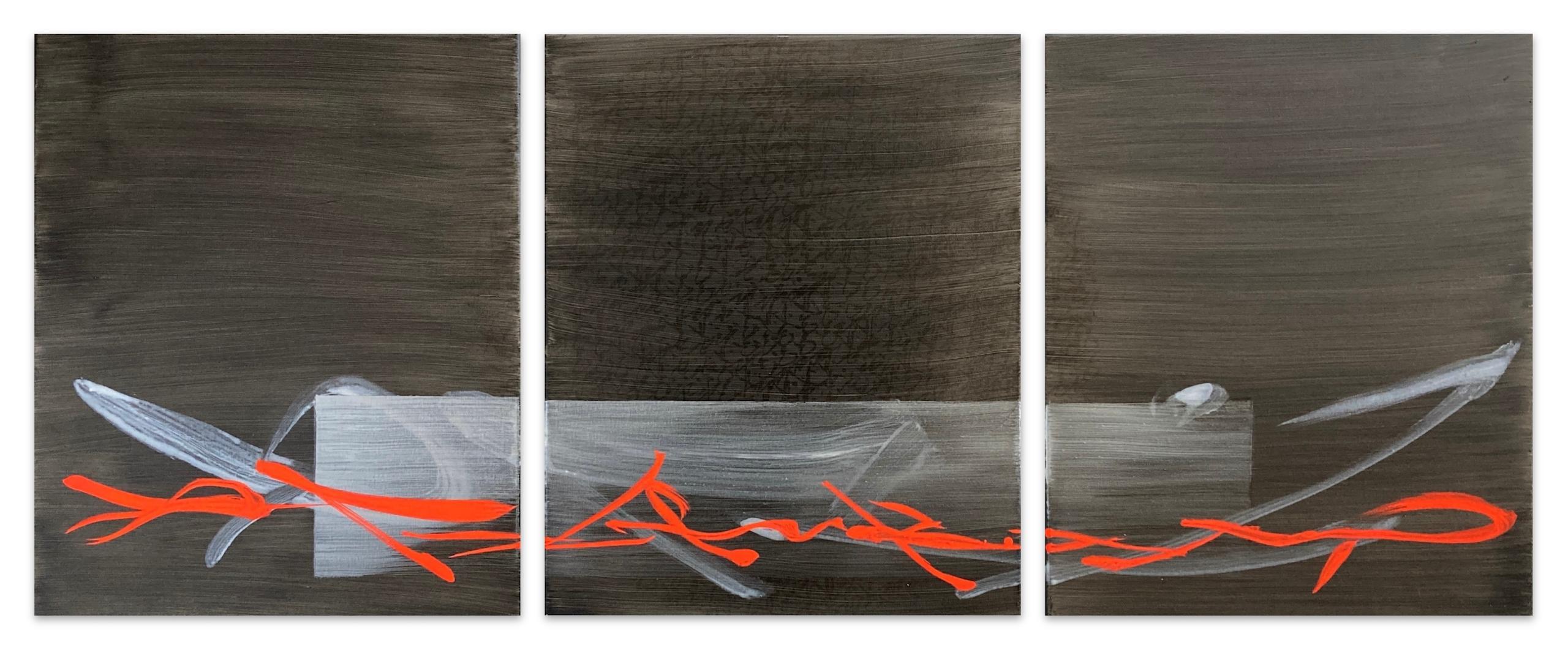 TN890-T von Hachiro Kanno – abstraktes Gemälde auf Kalligrafie basiert, Schwarz, Rot, Leben