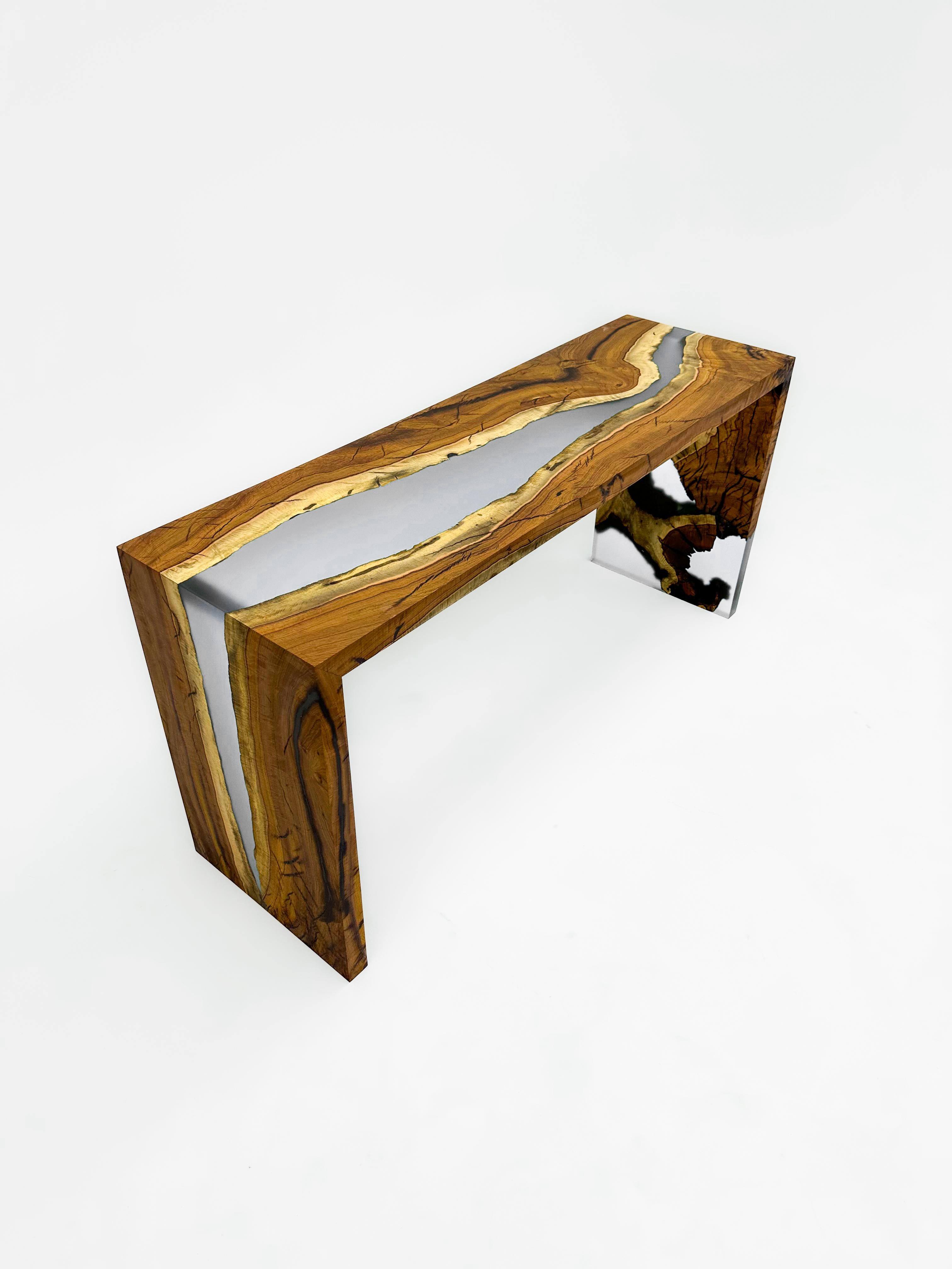 Modern Hackberry Wood Epoxy Resin Waterfall Console Table For Sale