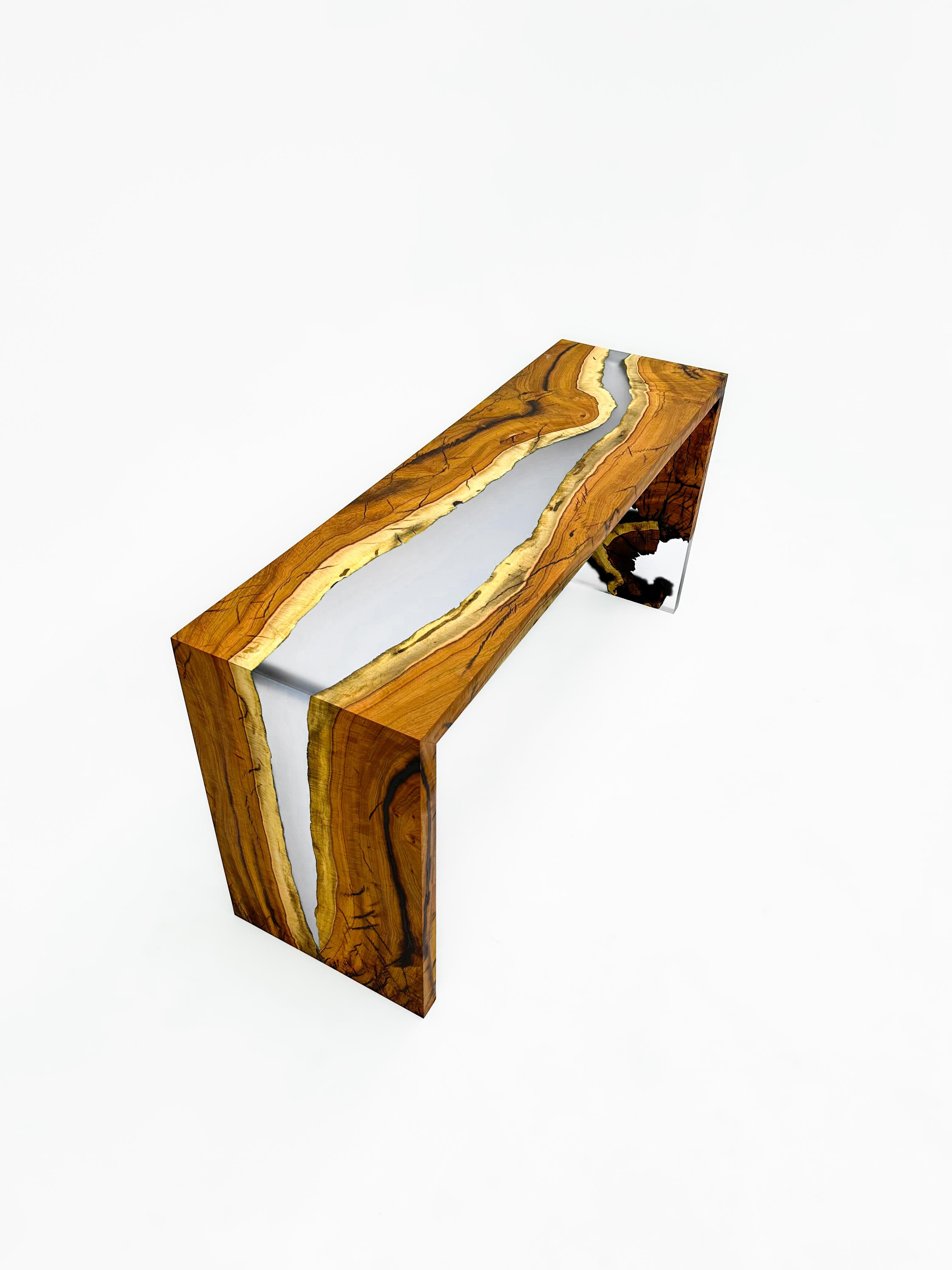 Modern Hackberry Wood Epoxy Resin Waterfall Console Table For Sale