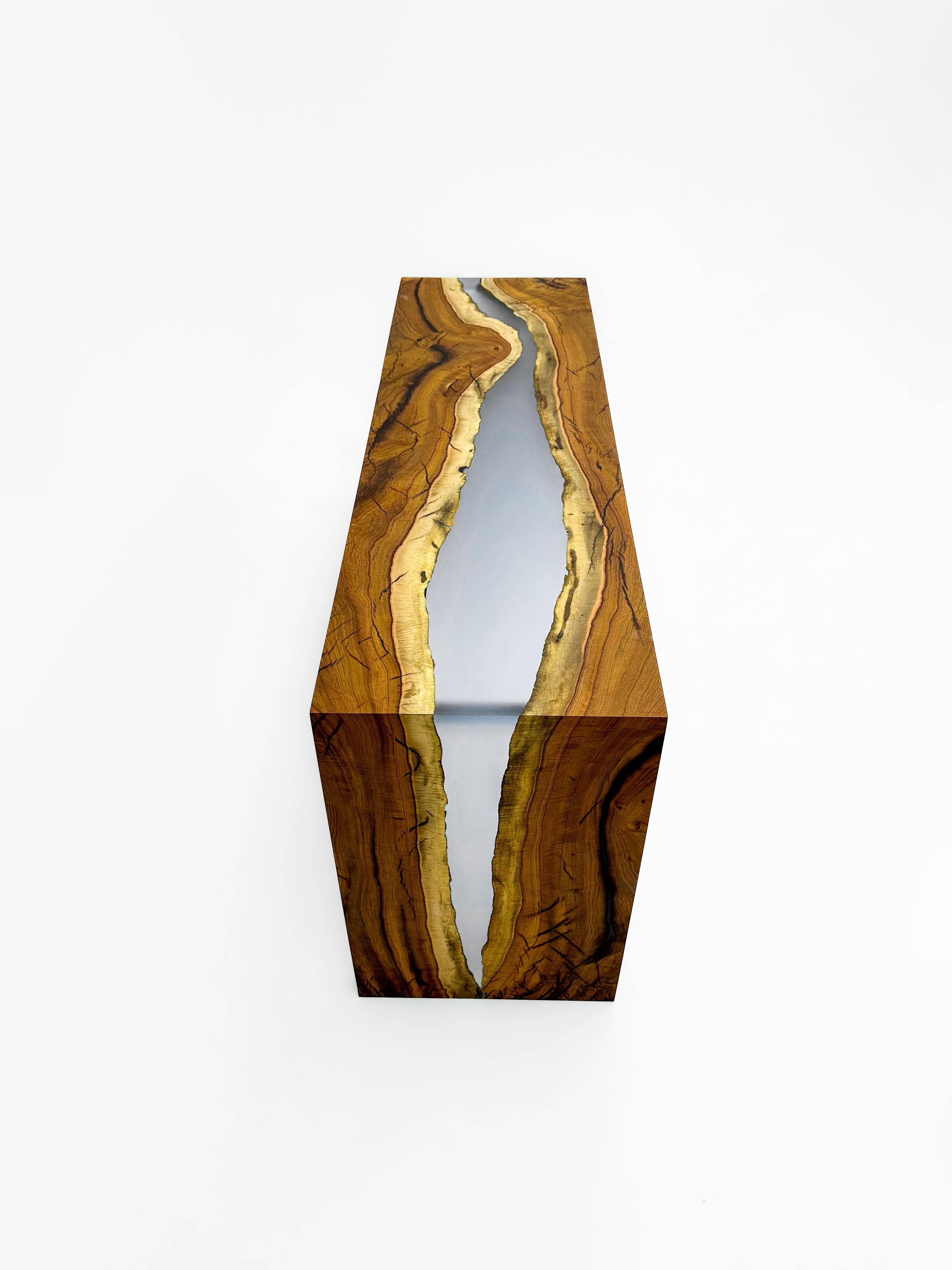 Hand-Carved Hackberry Wood Epoxy Resin Waterfall Console Table For Sale
