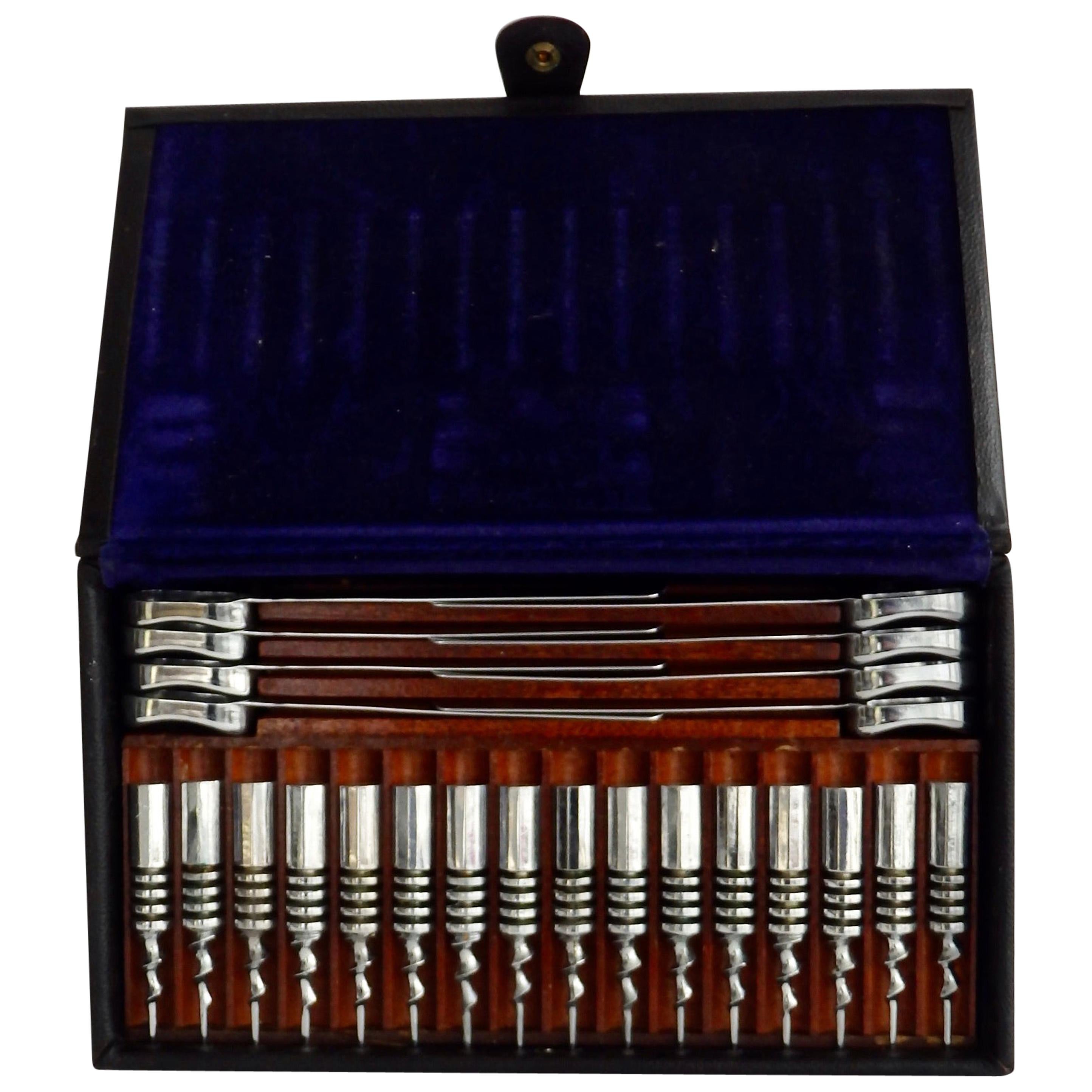 Hacker Art Deco Moderne Chrome Corn Set in Fitted Box for Eight For Sale