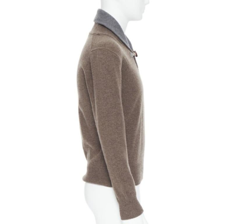 HACKETT Merino Cashmere brown grey shawl collar toggle pullover pull XS Excellent état - En vente à Hong Kong, NT