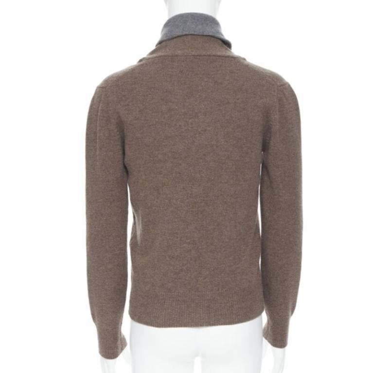 HACKETT Merino Cashmere brown grey shawl collar toggle pullover pull XS Pour hommes en vente