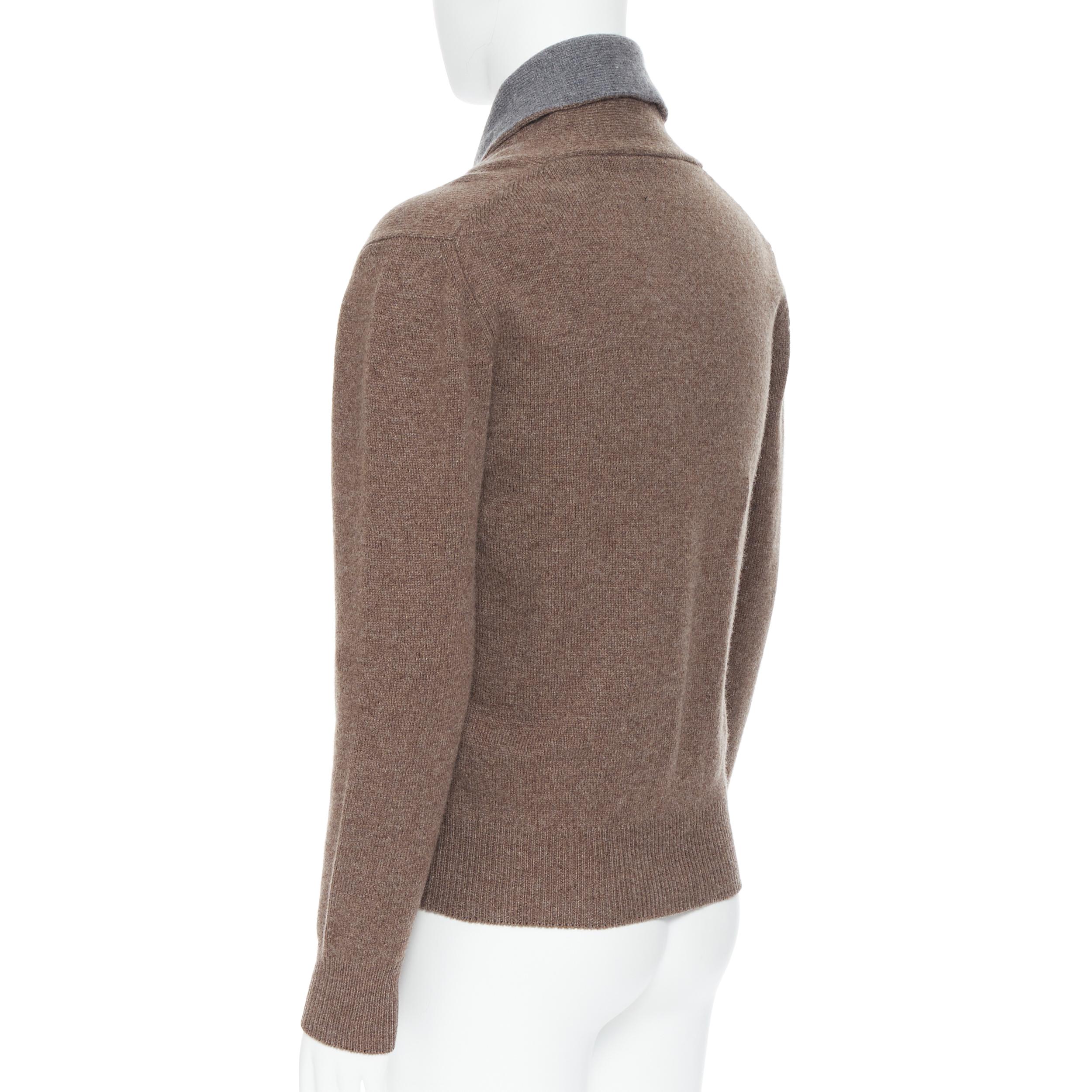 Gray HACKETT Merino Cashmere brown grey shawl collar toggle pullover sweater XS For Sale