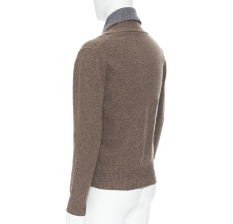 HACKETT Merino Cashmere brown grey shawl collar toggle pullover pull XS en vente 1