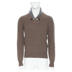 HACKETT Merino Cashmere brown grey shawl collar toggle pullover sweater XS