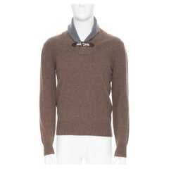 HACKETT Merino Cashmere brown grey shawl collar toggle pullover sweater XS