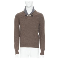 HACKETT Pullover aus Merino-Kaschmir in Braun und Grau mit Schalkragen XS