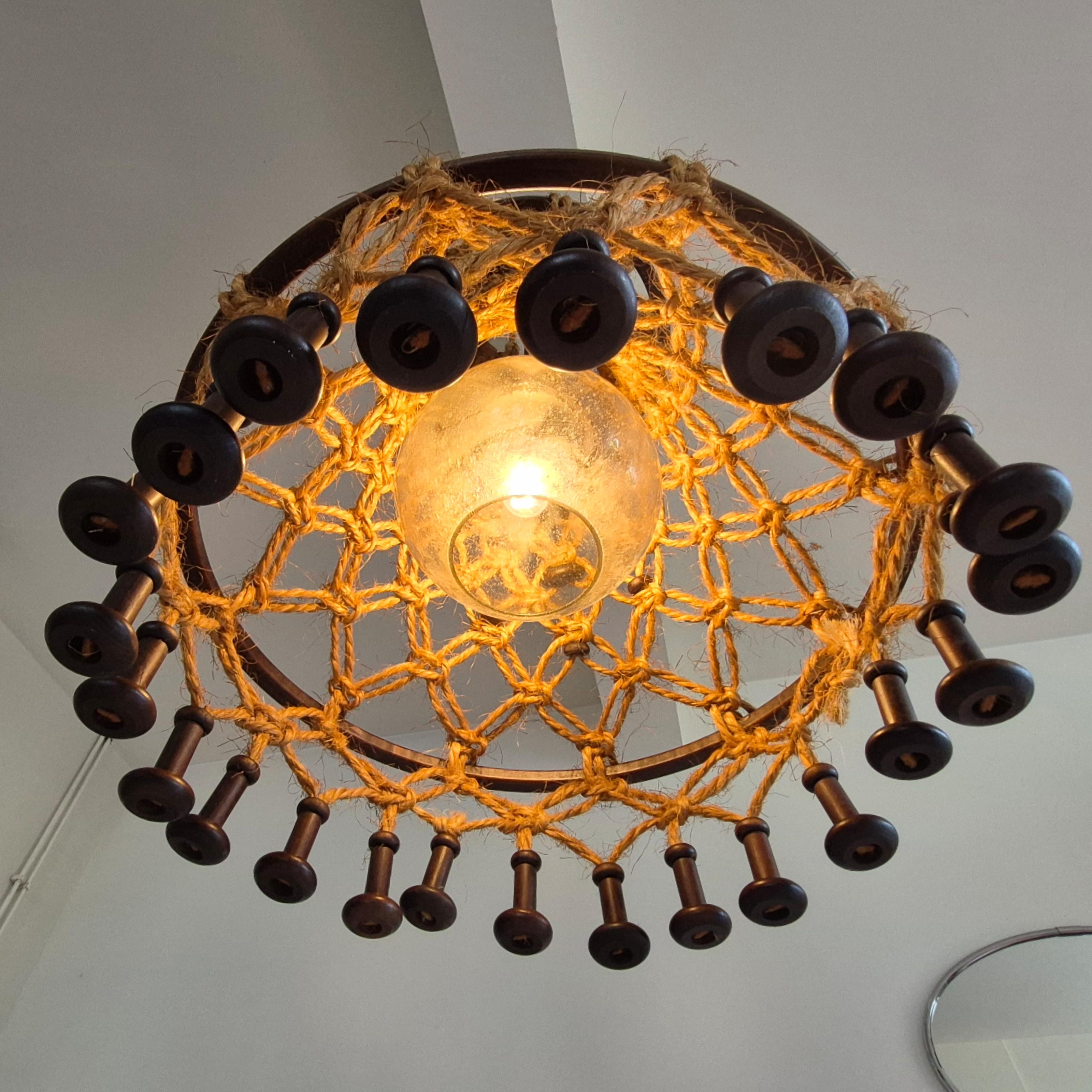 Had crafted wabi sabi pendant lamp by Temde, Switzerland 1960s 4