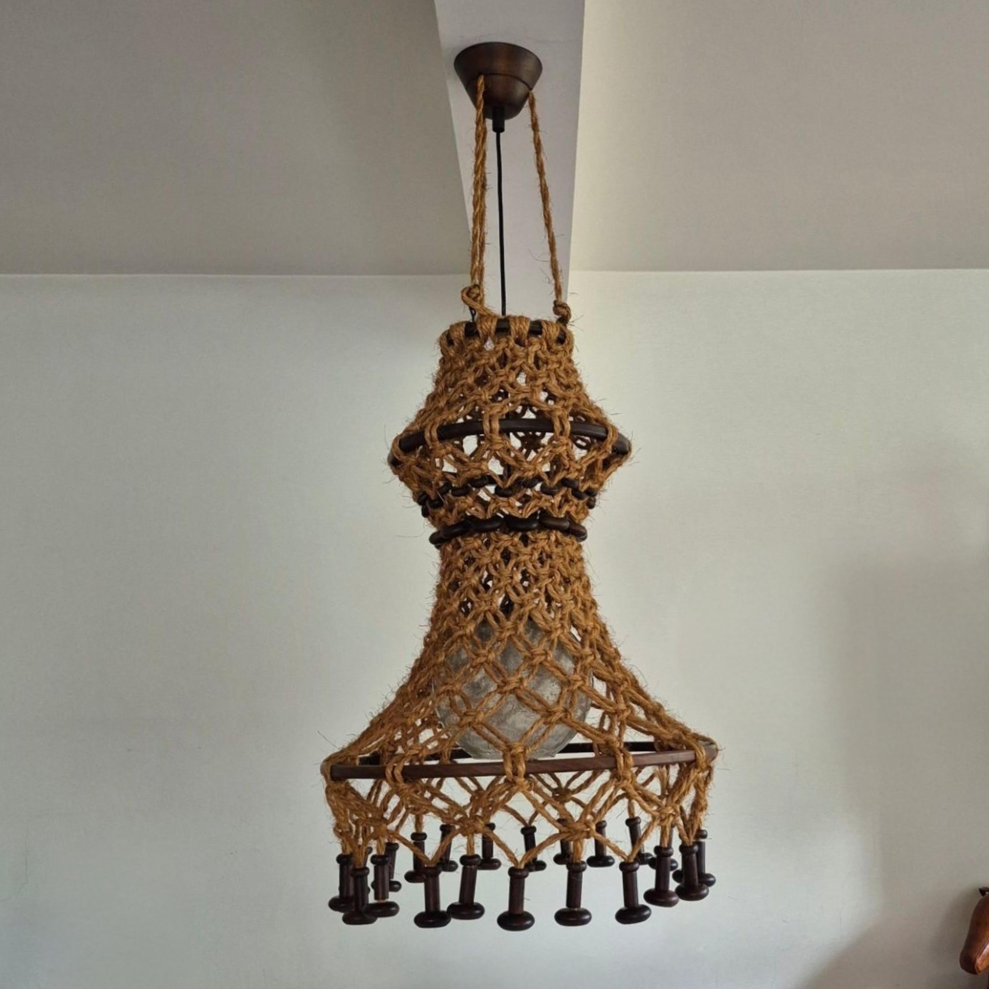 Had crafted wabi sabi pendant lamp by Temde, Switzerland 1960s 5
