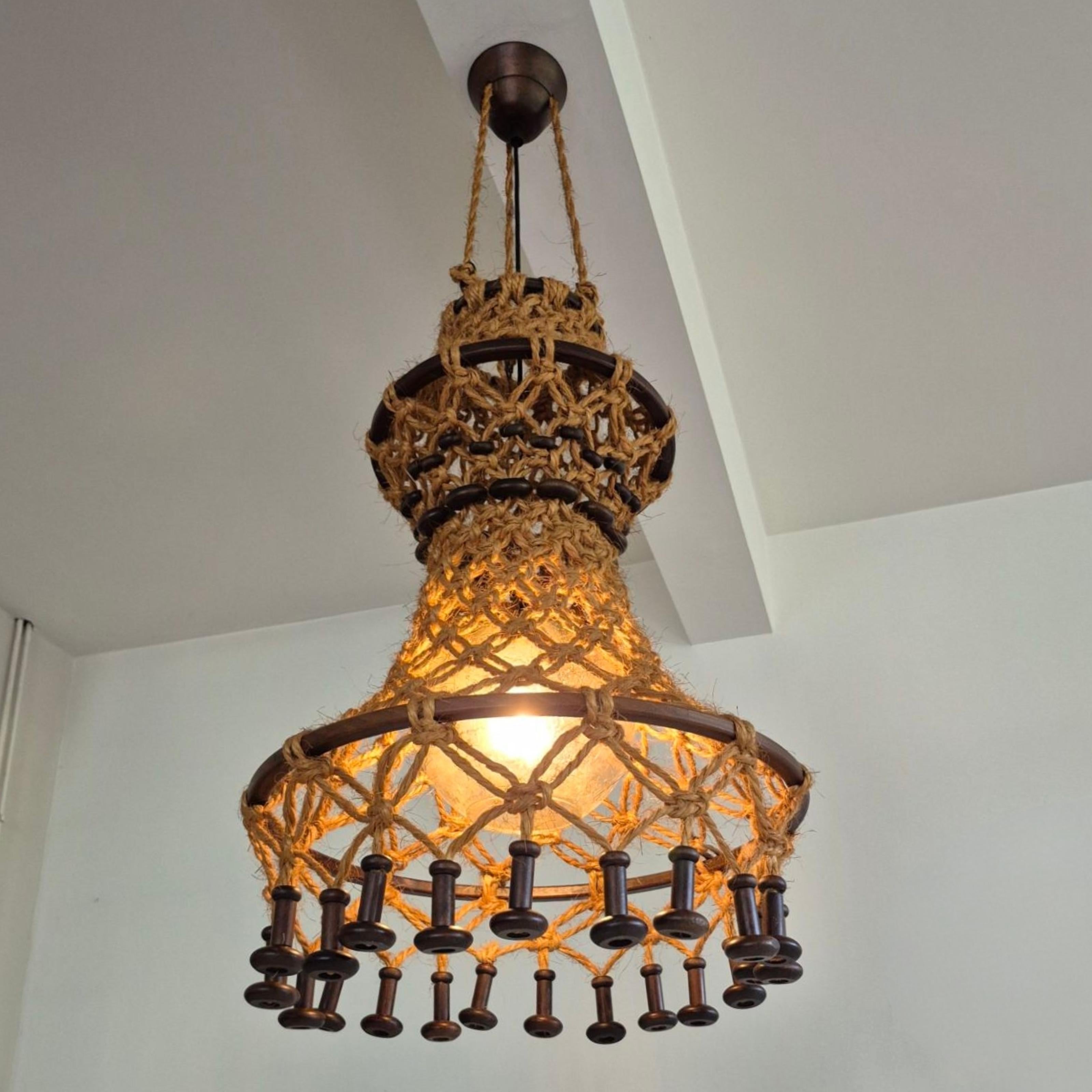 20th Century Had crafted wabi sabi pendant lamp by Temde, Switzerland 1960s