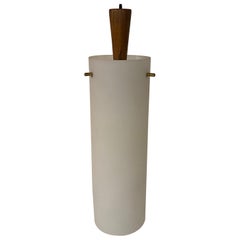 Hadeland Frosted Glass, Brass and Wood Pendant Light Fixture