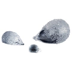 Hadeland, Norway, among others. Three hedgehogs in clear art glass.