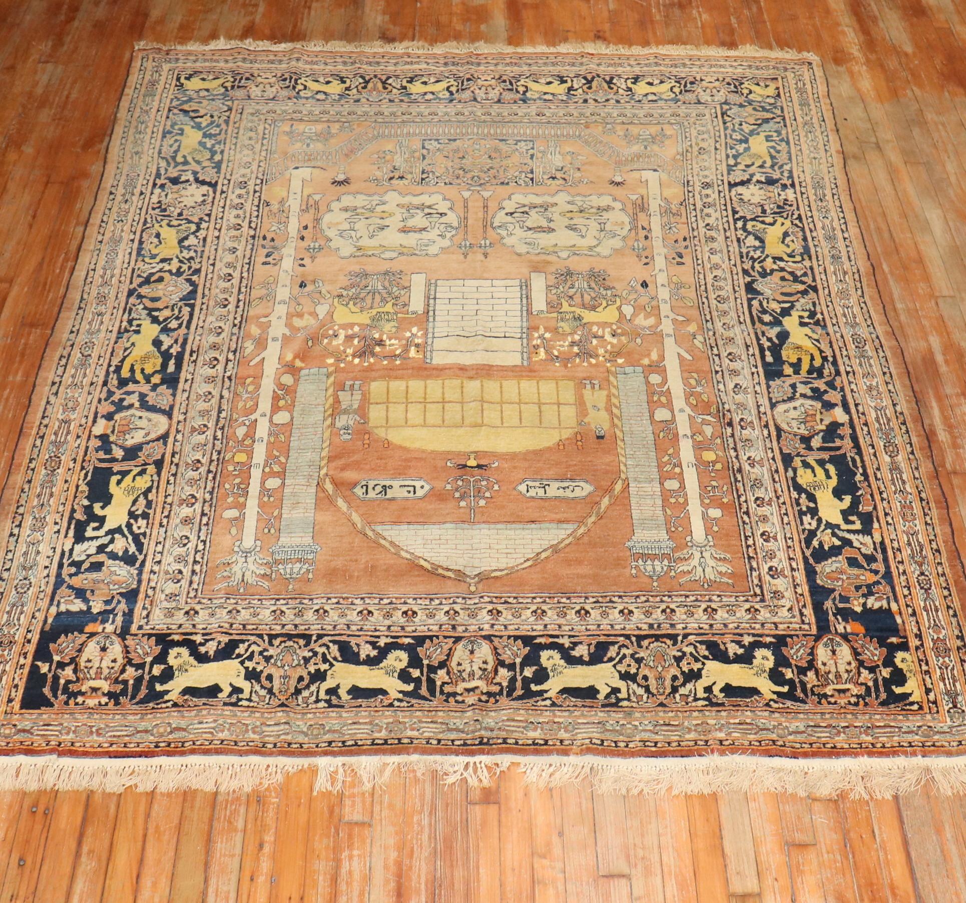 Hadji Jalili Tabriz Animal Pictorial Prayer Rug For Sale 5