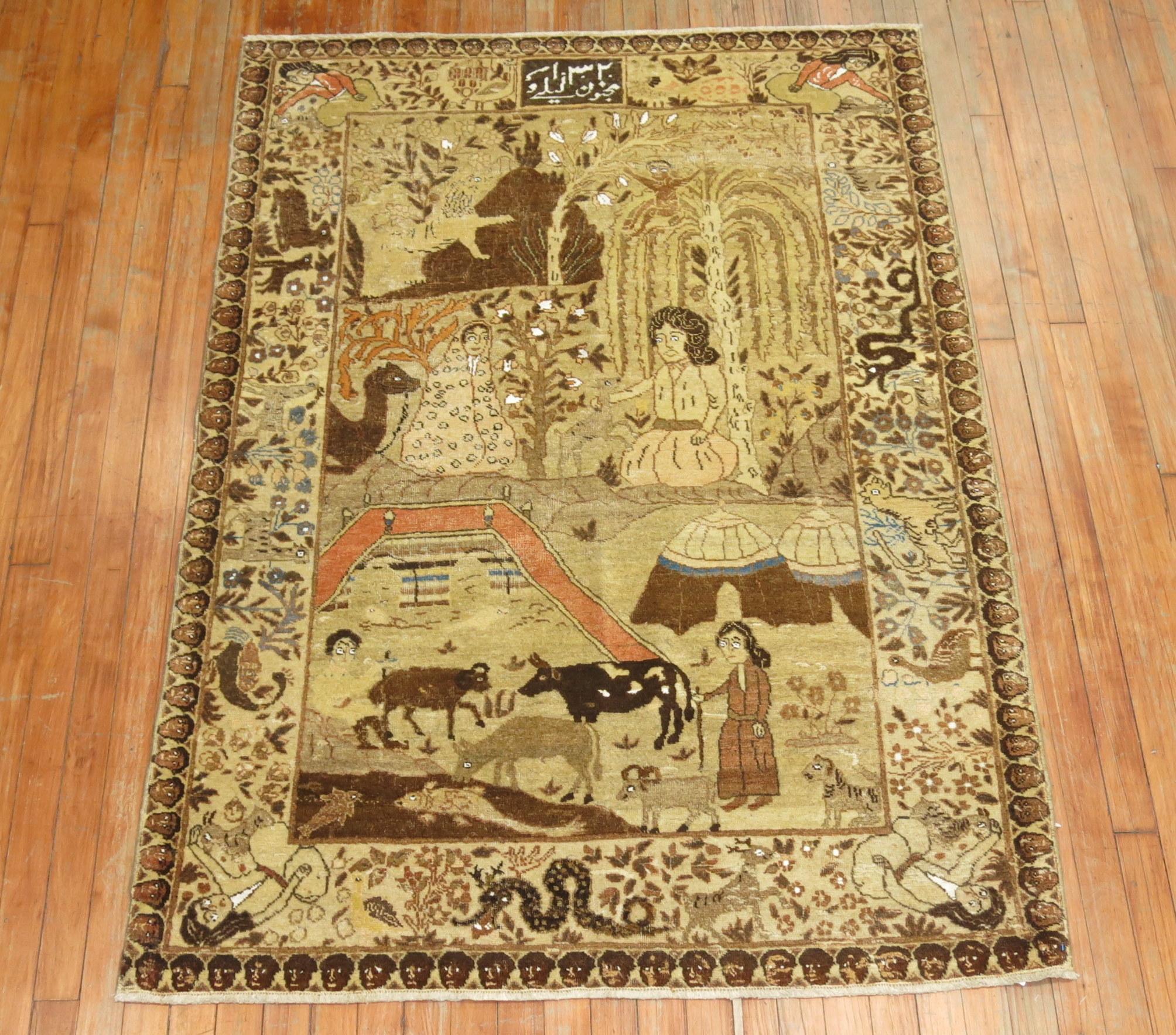 Hadji Jalili Tabriz Pictorial Rug In Excellent Condition In New York, NY