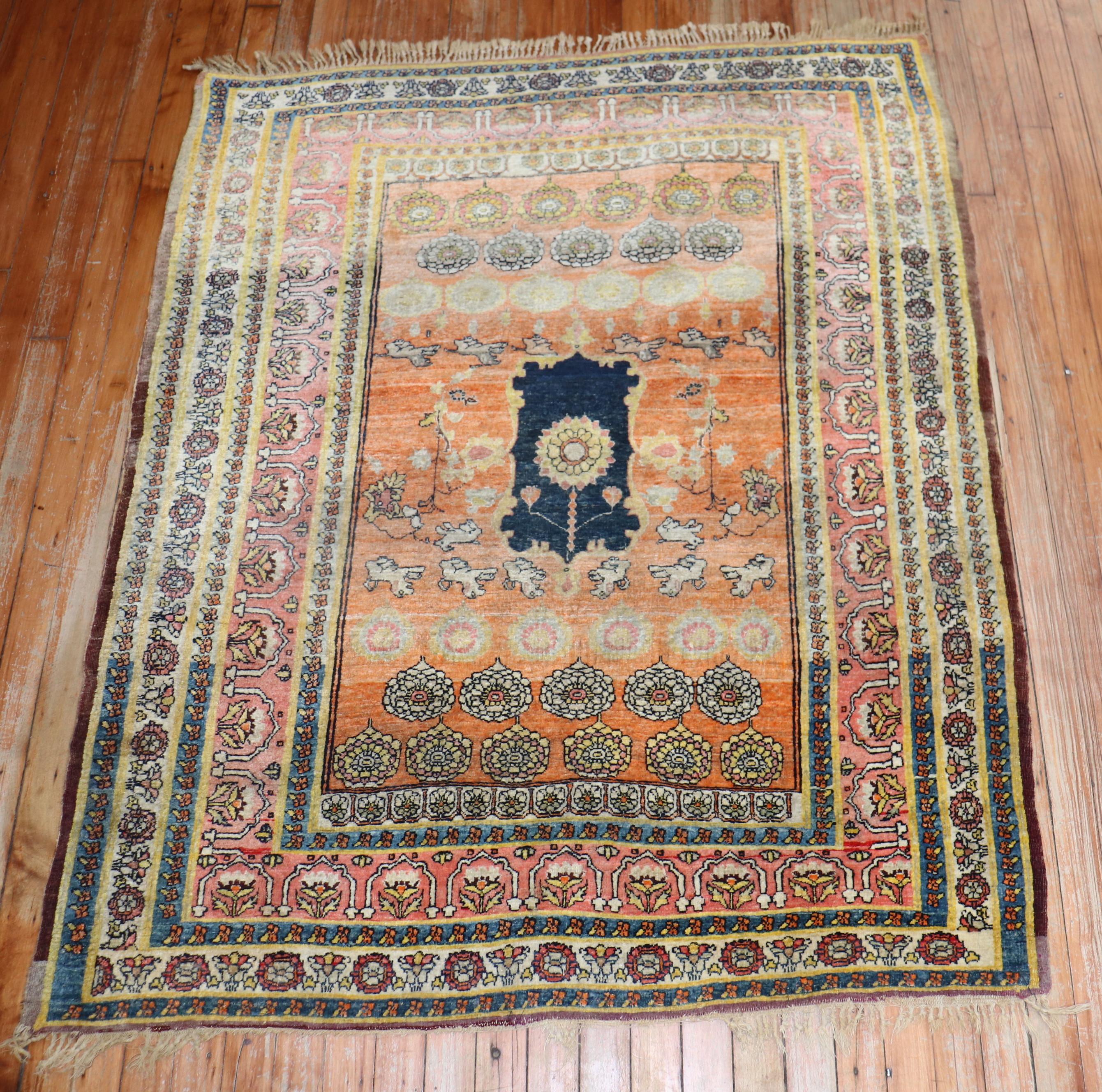 Persian Hadji Jalili Tabriz Puppy Pictorial Animal Collector Rug For Sale