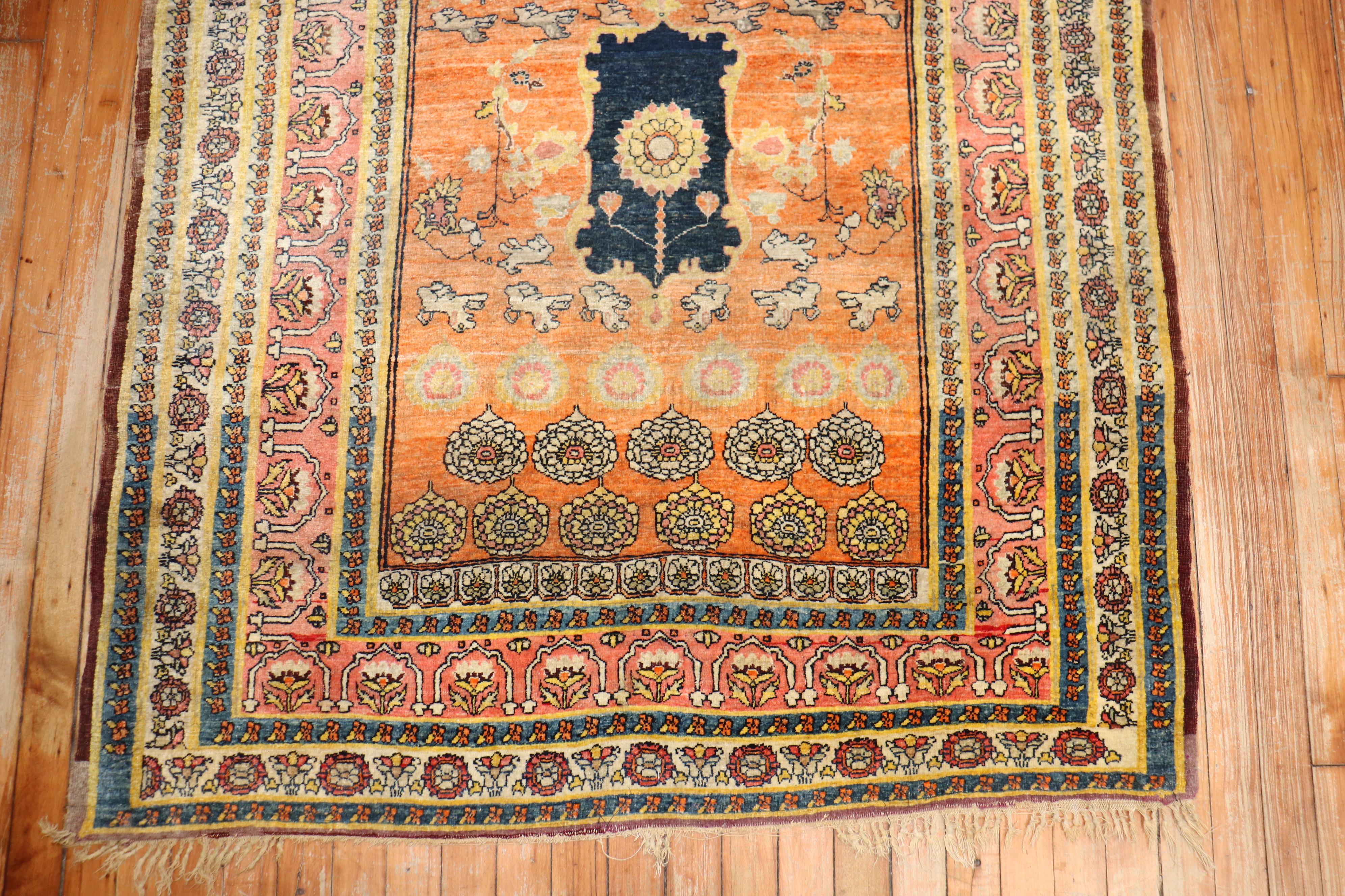 19th Century Hadji Jalili Tabriz Puppy Pictorial Animal Collector Rug For Sale