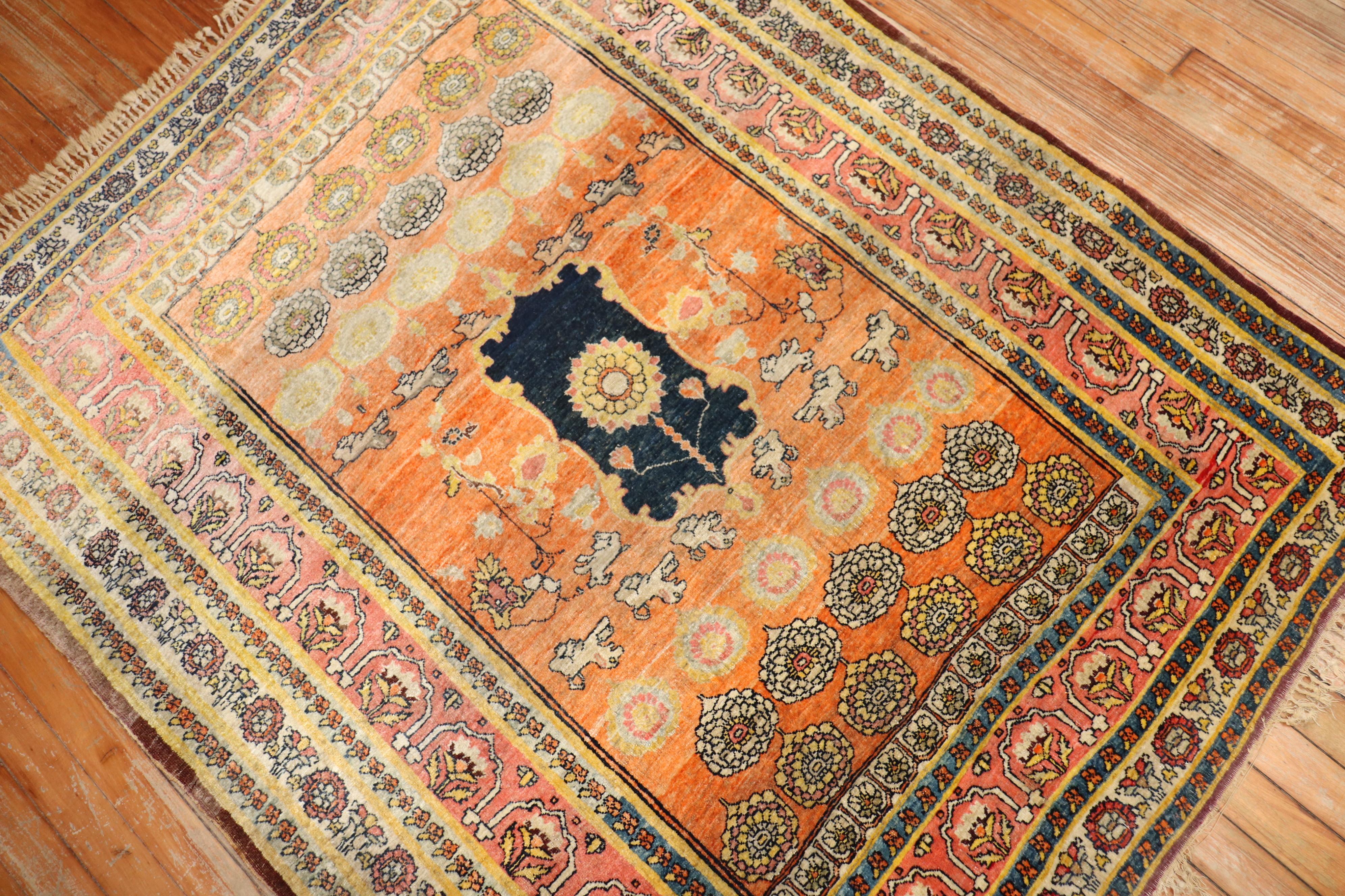 Wool Hadji Jalili Tabriz Puppy Pictorial Animal Collector Rug For Sale