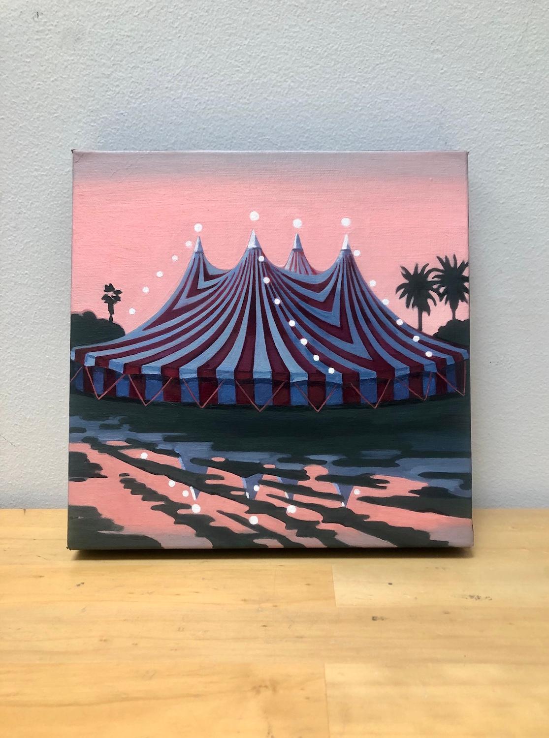 Circo del cielo rosa, pittura a olio - Painting Pop Art di Hadley Northrop
