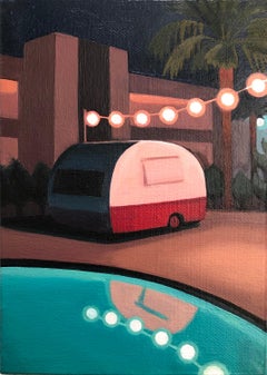 Used Poolside Caravan, Oil Painting