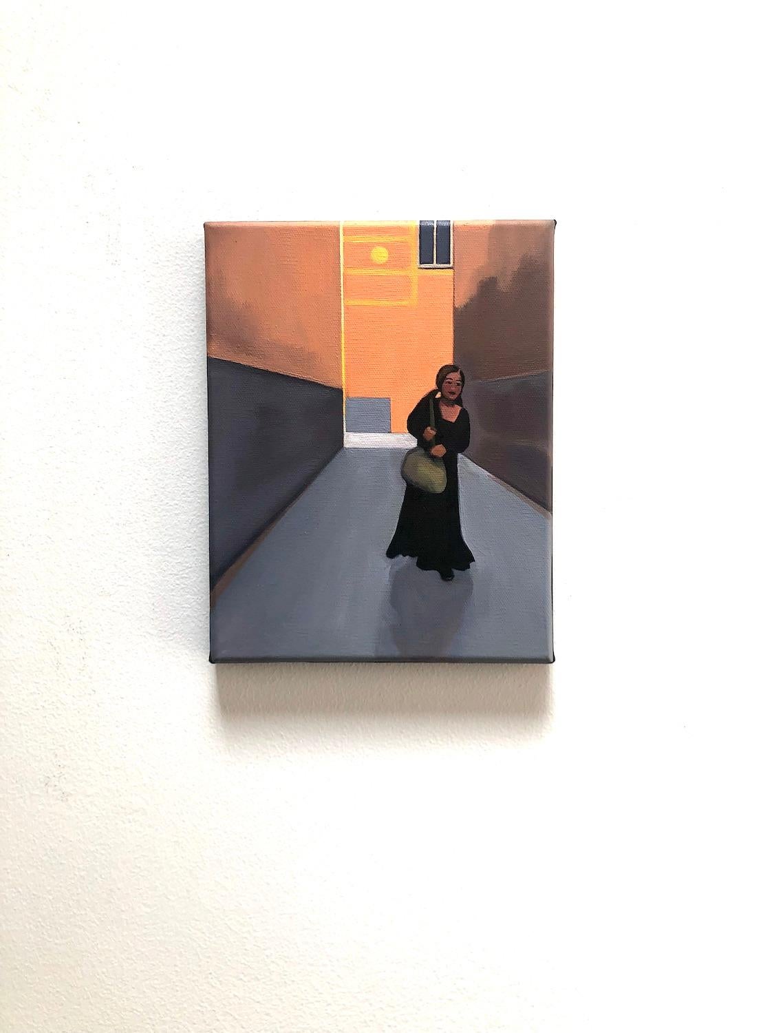 Calle en Marrakech, Pintura al óleo - Figurative Painting Gris de Hadley Northrop