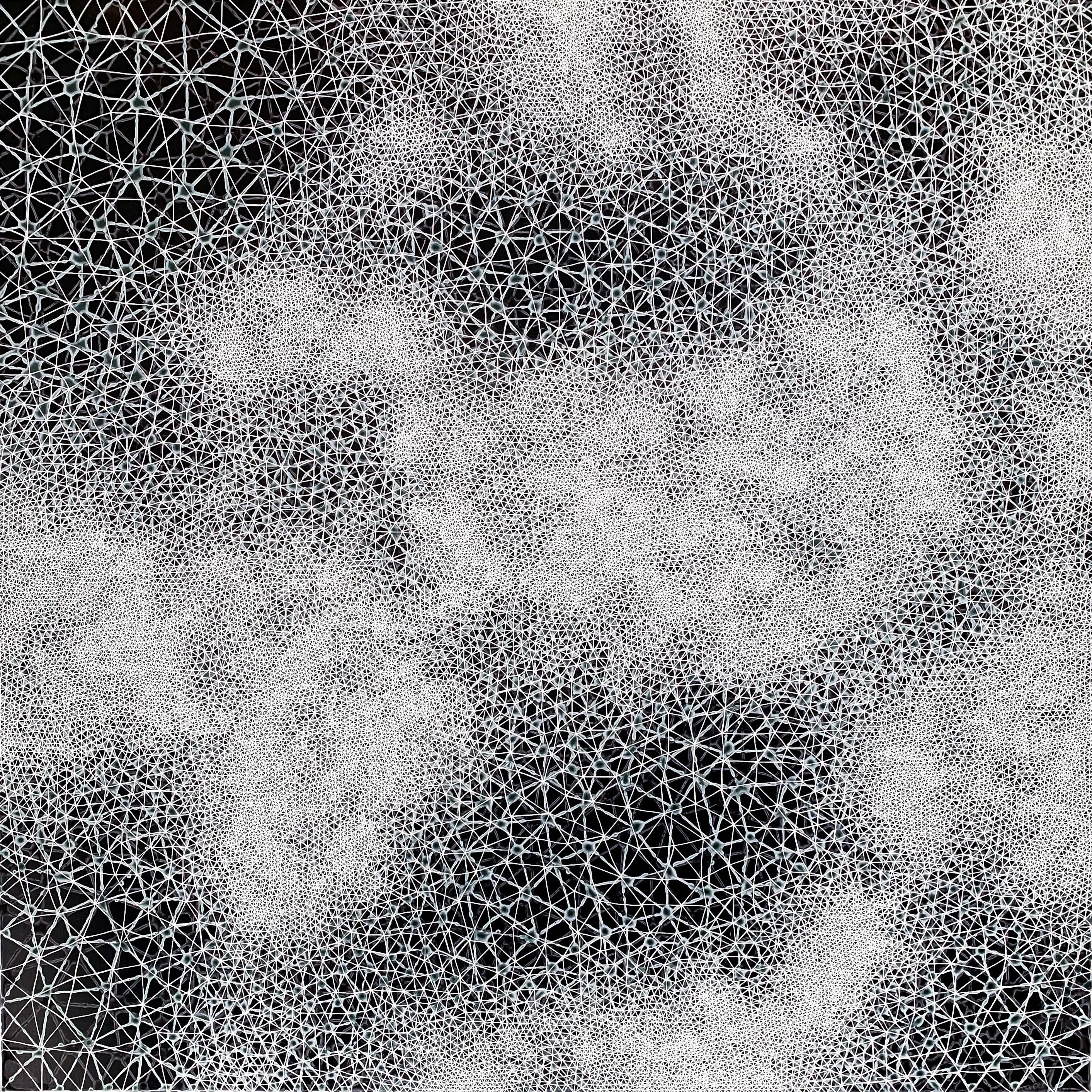 Cohérence - peinture abstraite géométrique diptyque en noir et blanc - Painting de Hadley Radt
