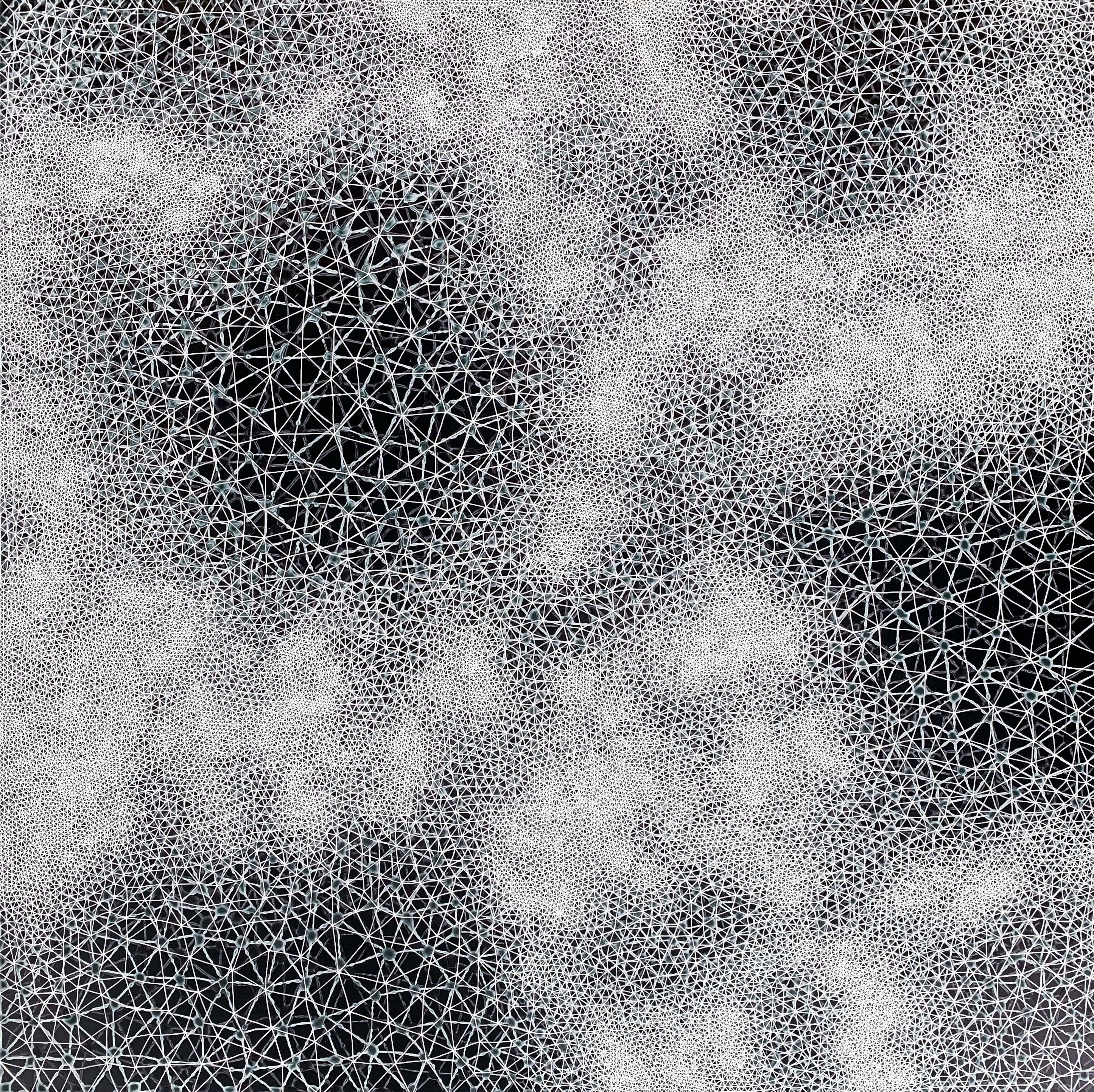 Cohérence - peinture abstraite géométrique diptyque en noir et blanc - Géométrique abstrait Painting par Hadley Radt