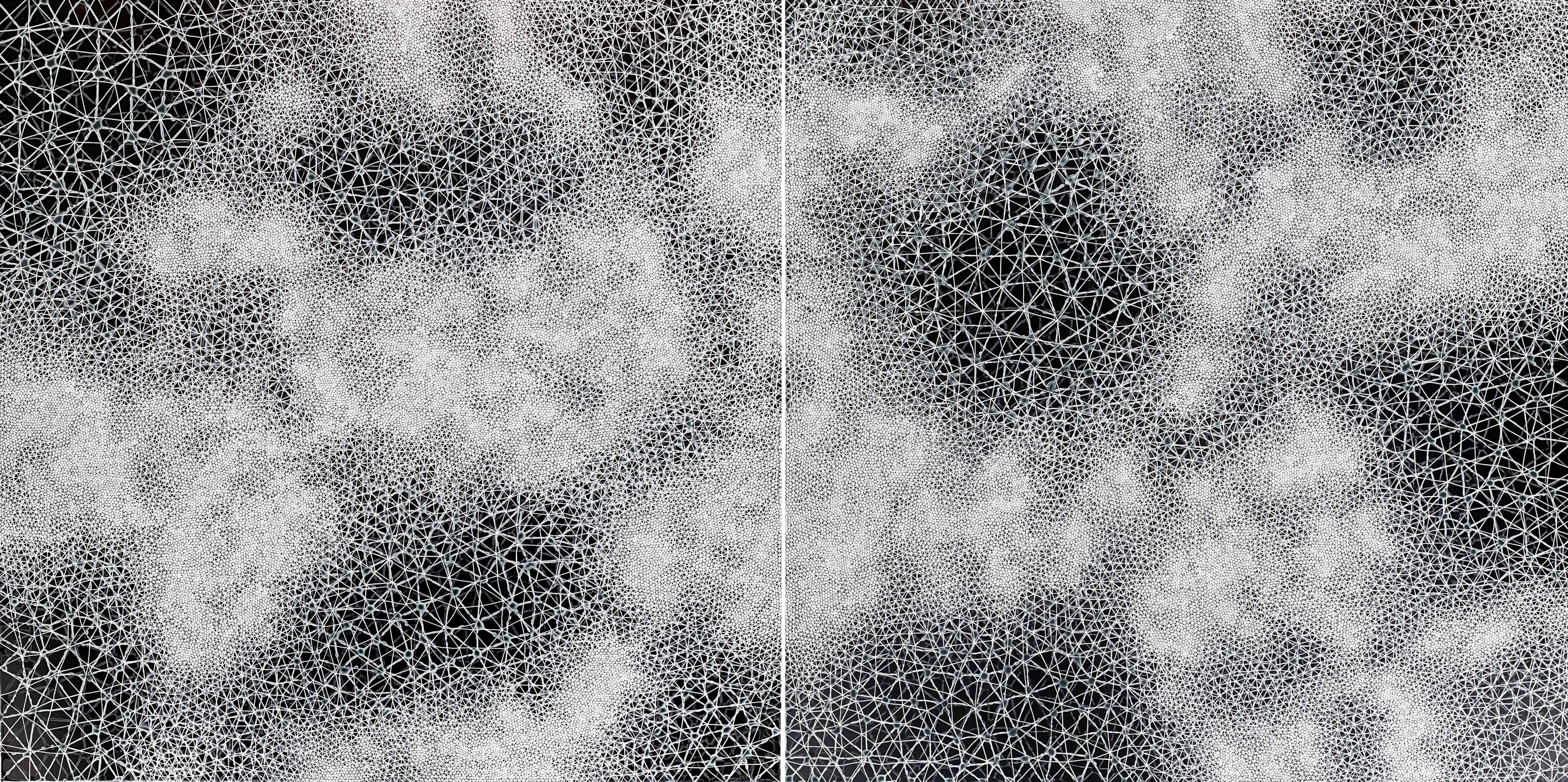 Hadley Radt Abstract Painting - Coherence - black and white abstract geometric diptych painting