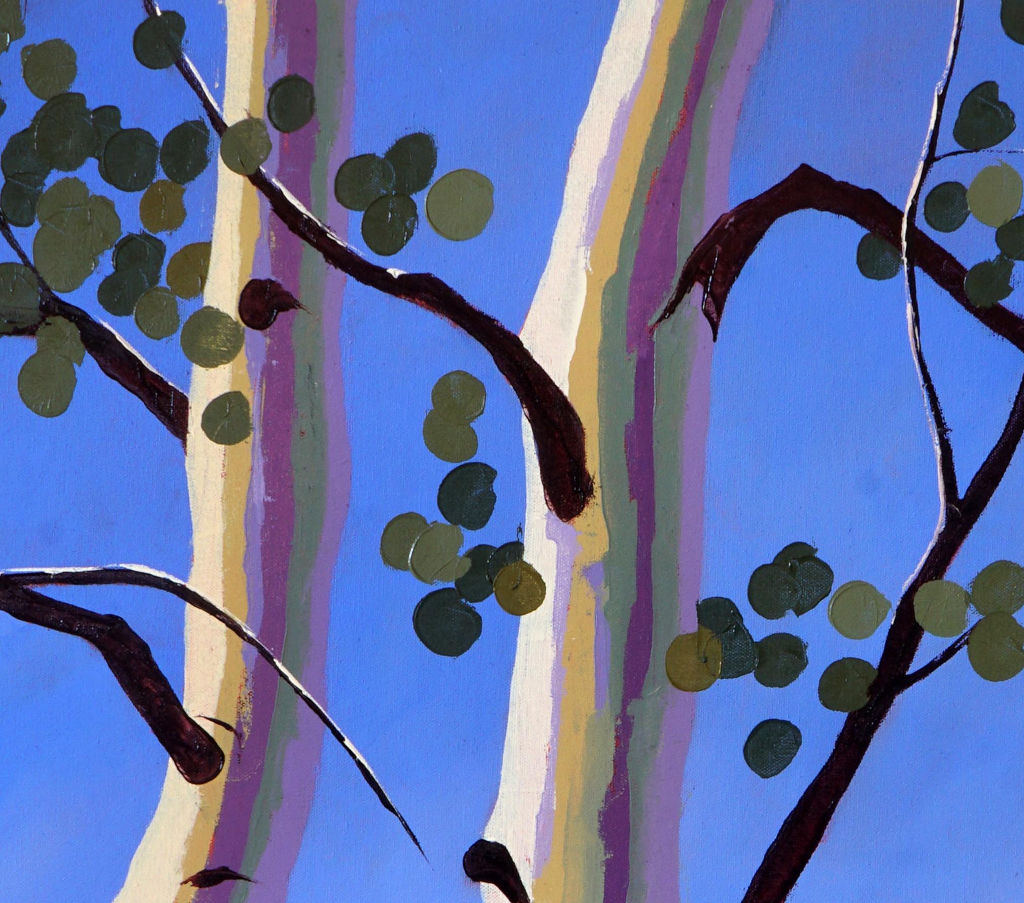 „Elan“ von Hadley Rampton, Landschaft, Ölgemälde, Espen mit blauem Himmel 1