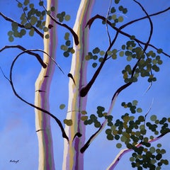 "Elan" de Hadley Rampton, Pintura al óleo paisaje, Aspen con cielo azul
