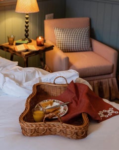 Hadley Rattan Scalloped Tray, Natural Honey, Modern, Rustic by Louise Roe