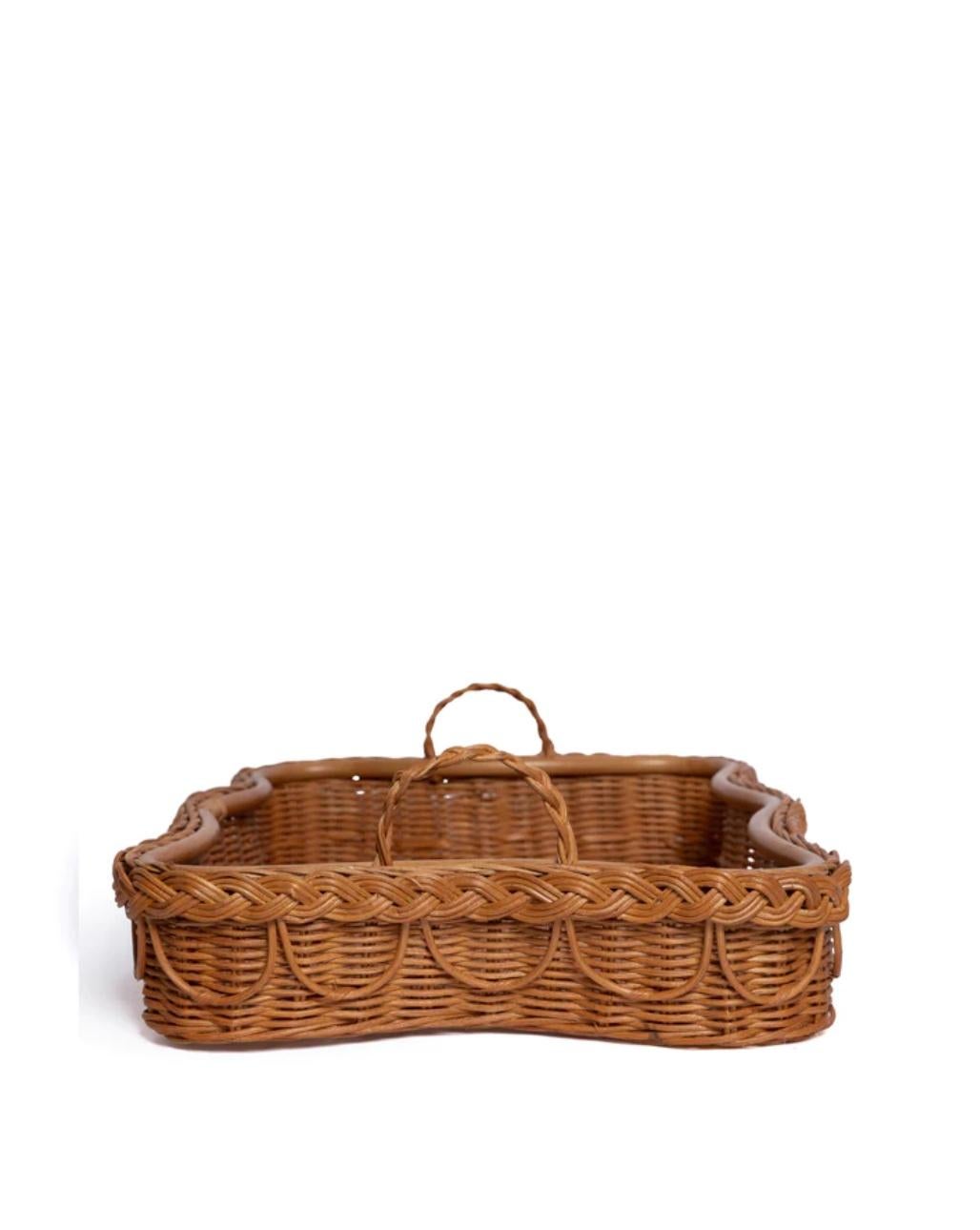 Indonesian Hadley Rattan Scalloped Tray, Natural Honey, Modern, Rustic by Louise Roe